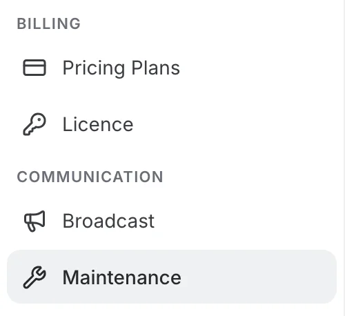 Maintenance under Communication in the administration menu