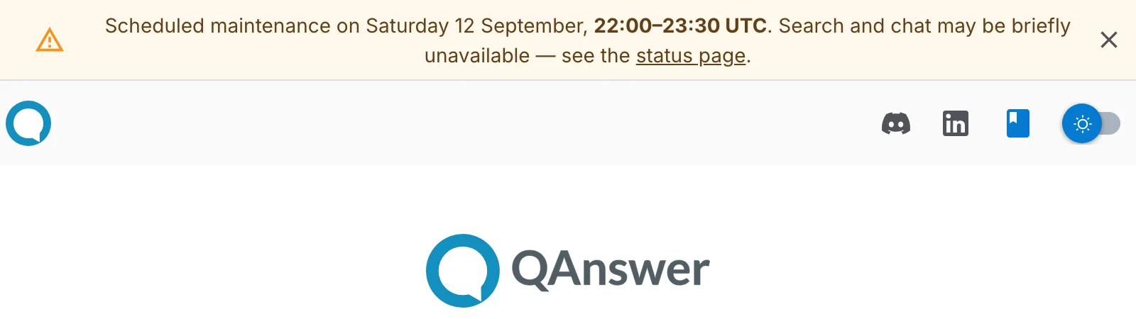 maintenance banner shown on the login page