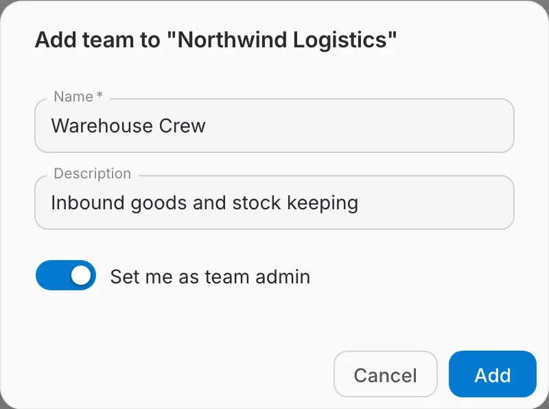 add team dialog