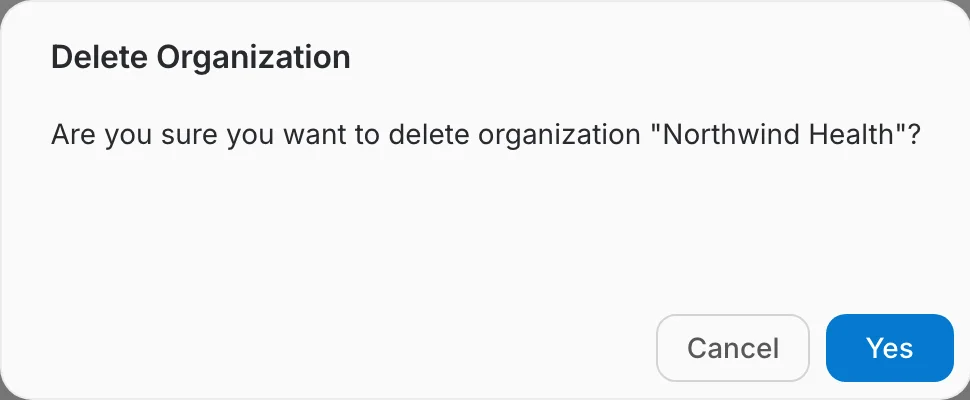delete organization confirmation dialog