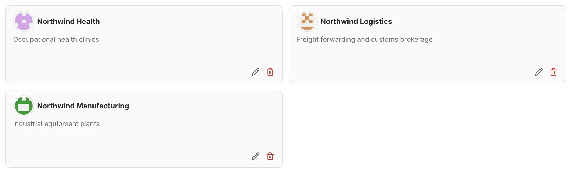 organizations in the grid layout