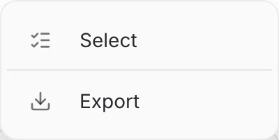 toolbar menu with Select and Export