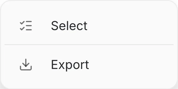 toolbar menu with Select and Export