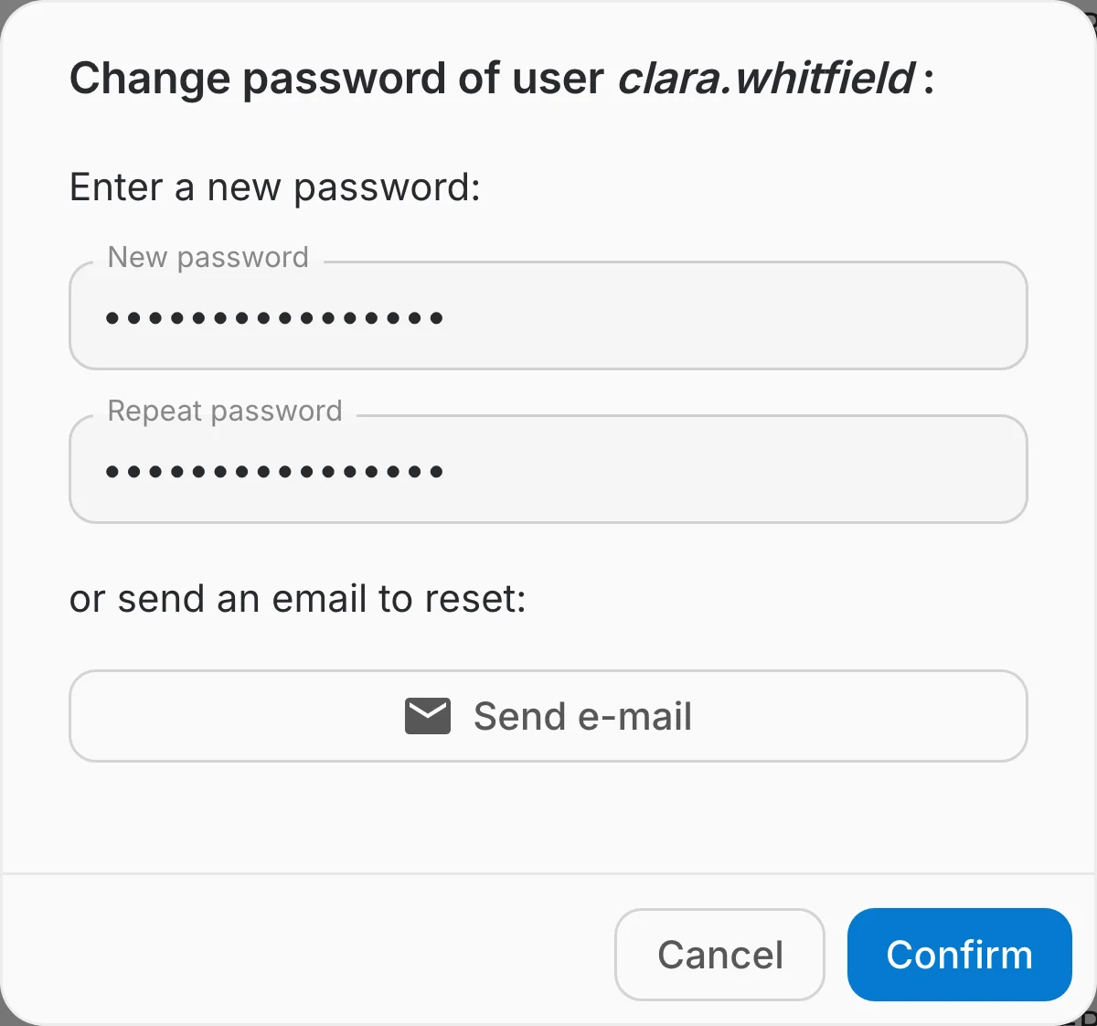 reset password dialog