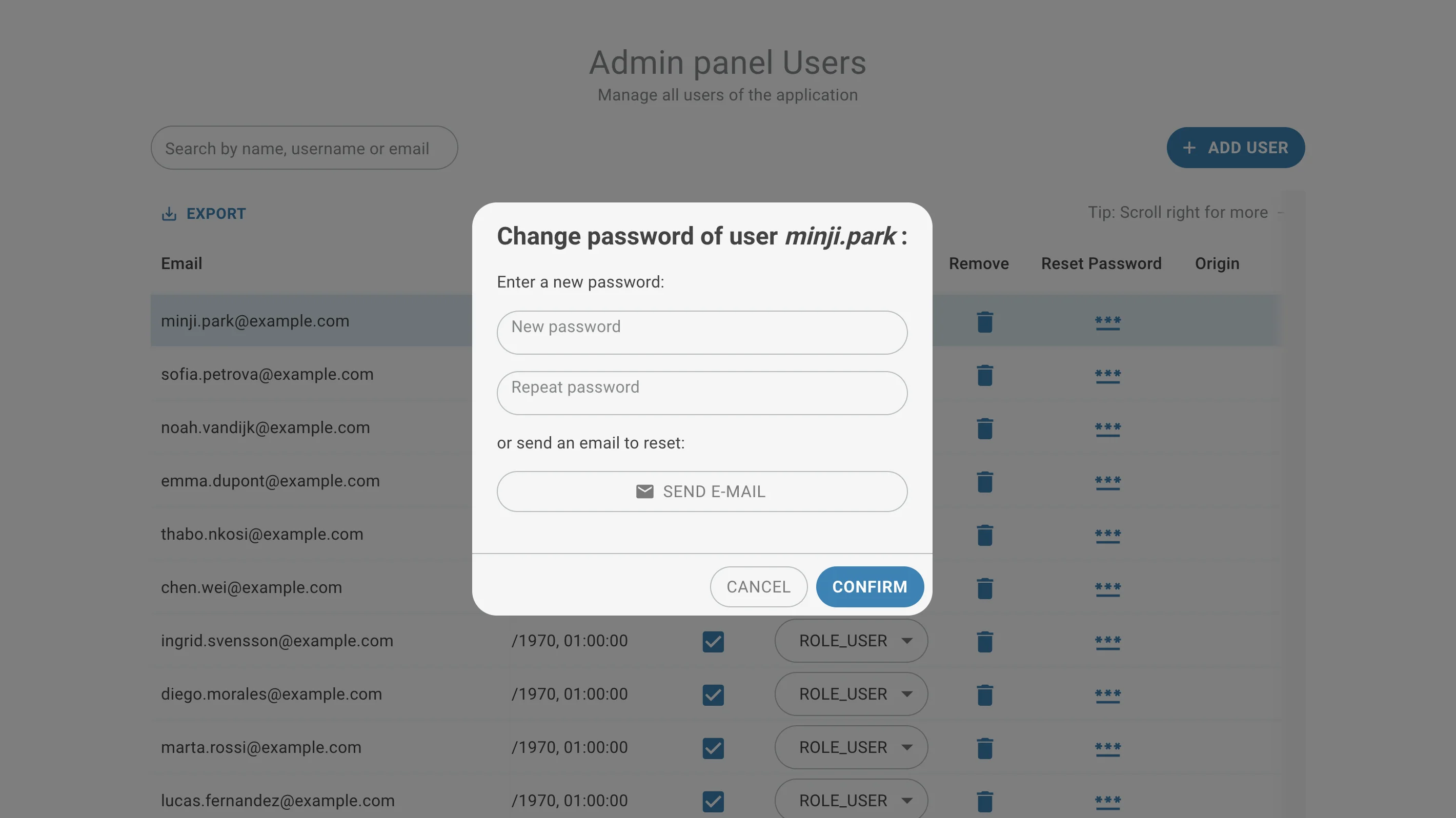 admin page change pwd