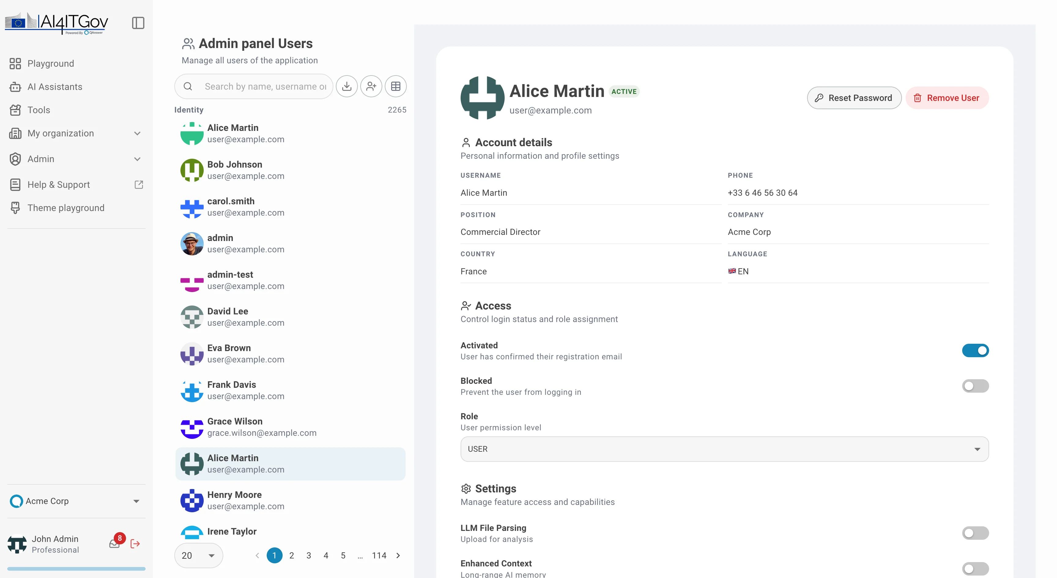 admin users list view