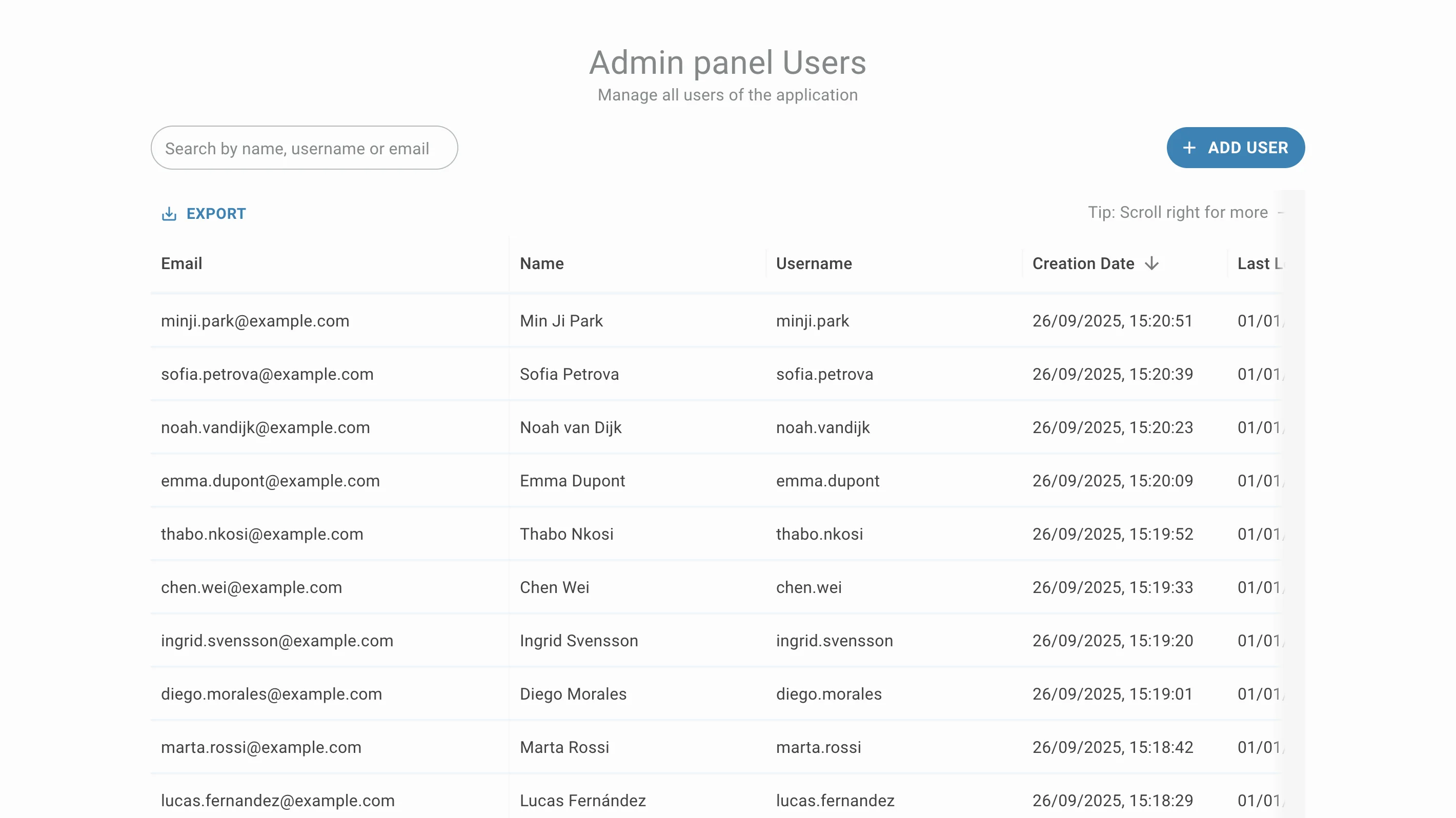 users table