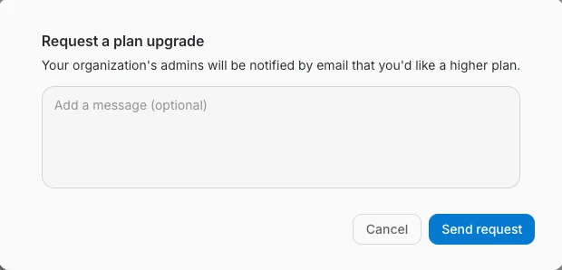 Request a plan upgrade dialog