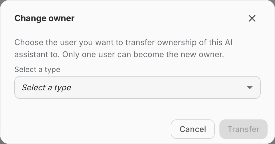 The Change owner dialog
