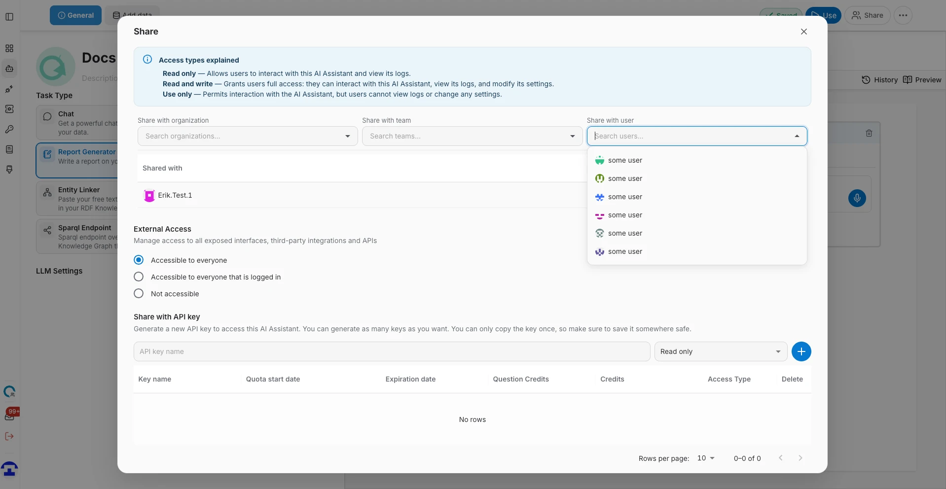 Searching for a user in the Share dialog