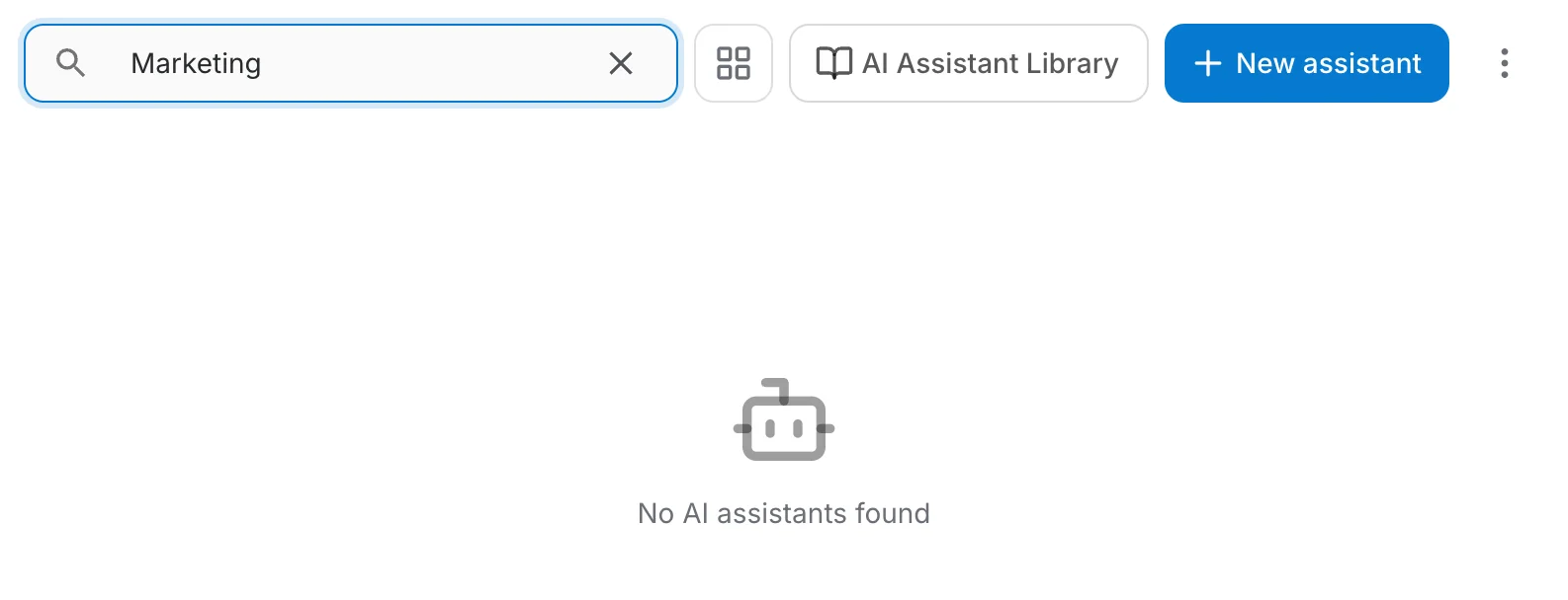 A search with no matching assistant