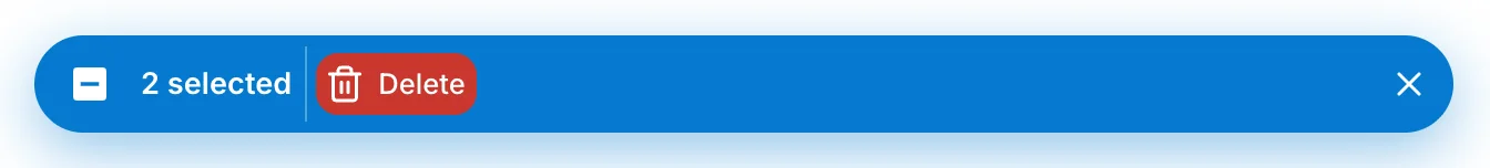 The selection bar with the selected counter, Delete and Done