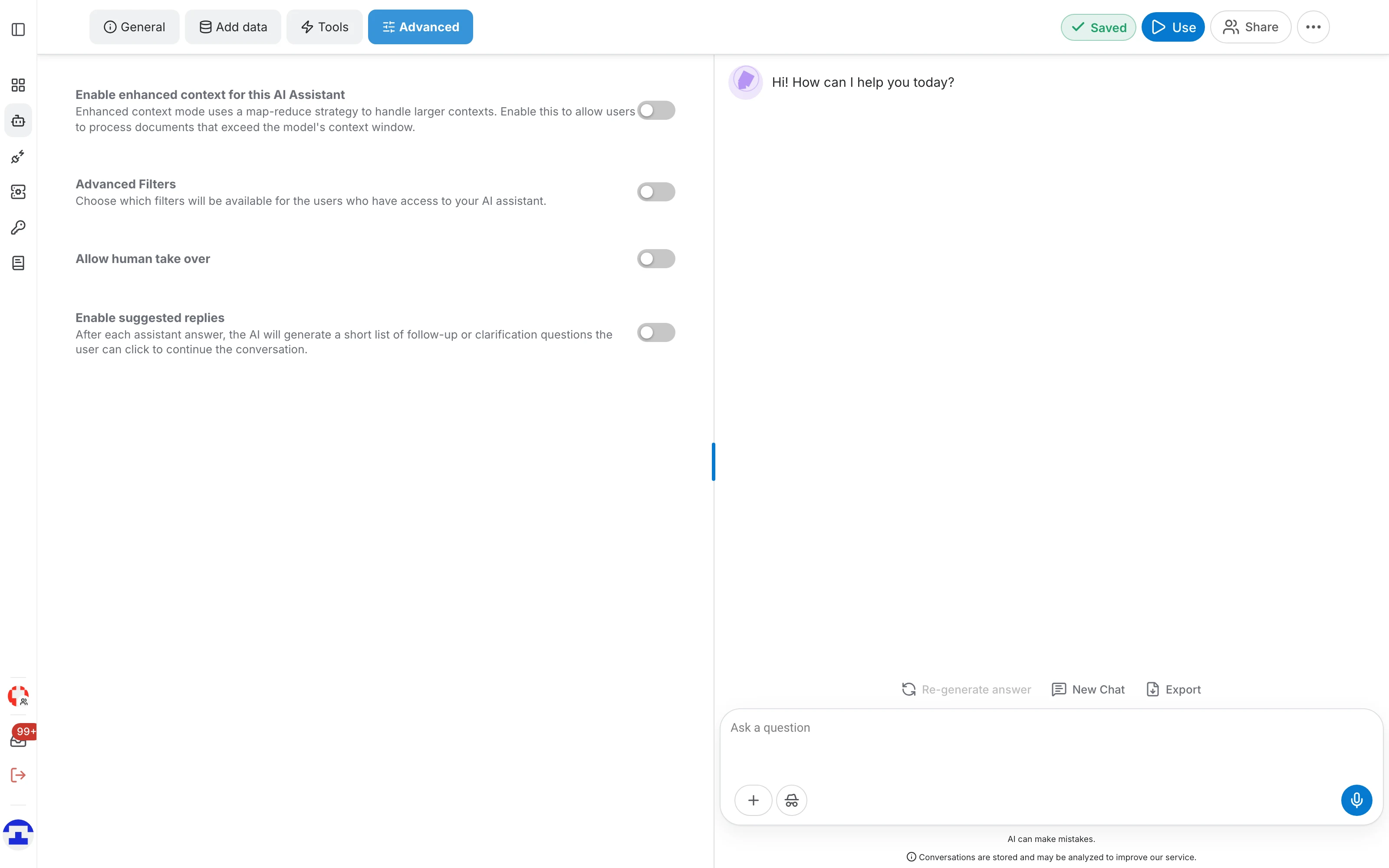 The Advanced tab of the assistant editor