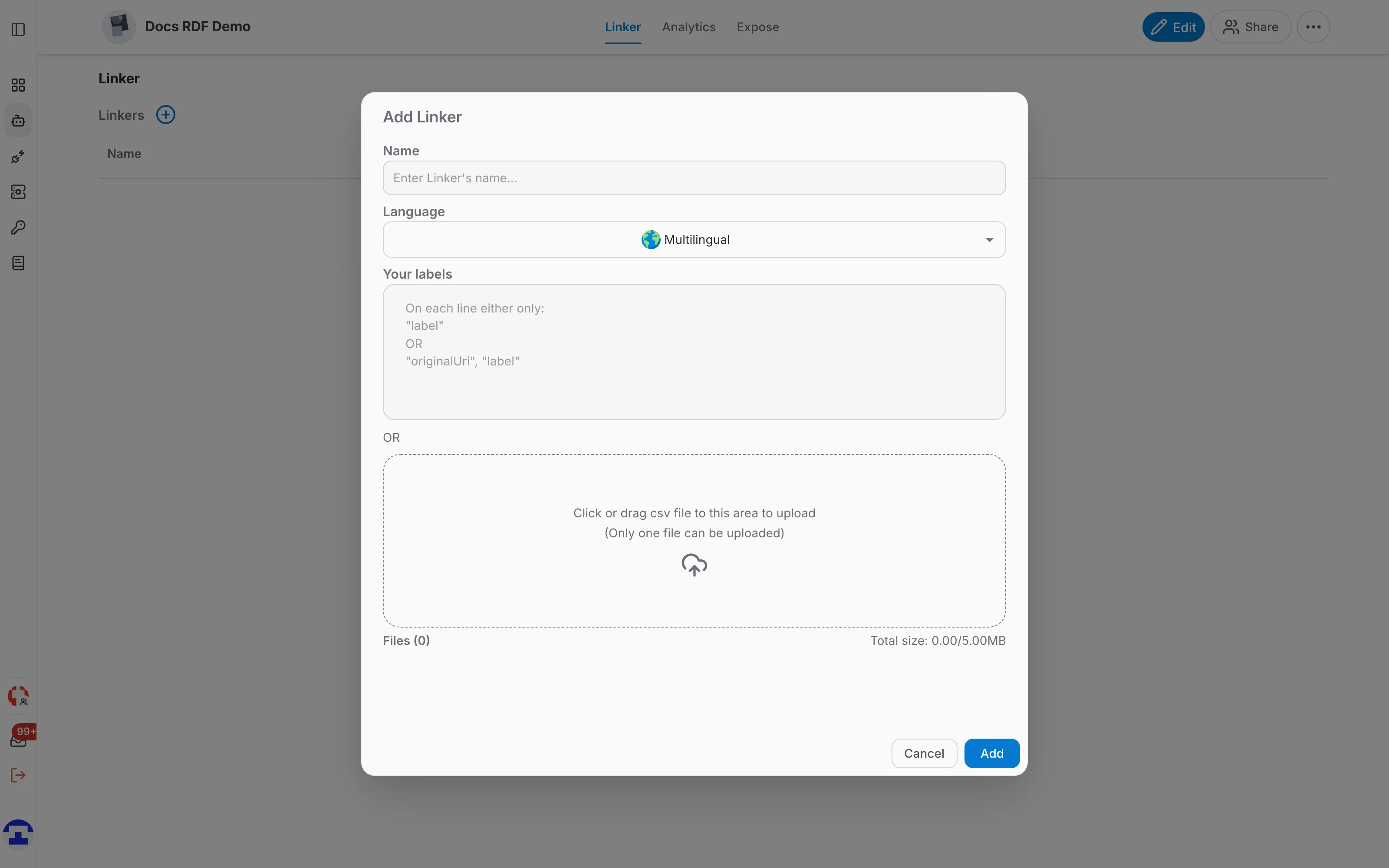 The Add Linker dialog