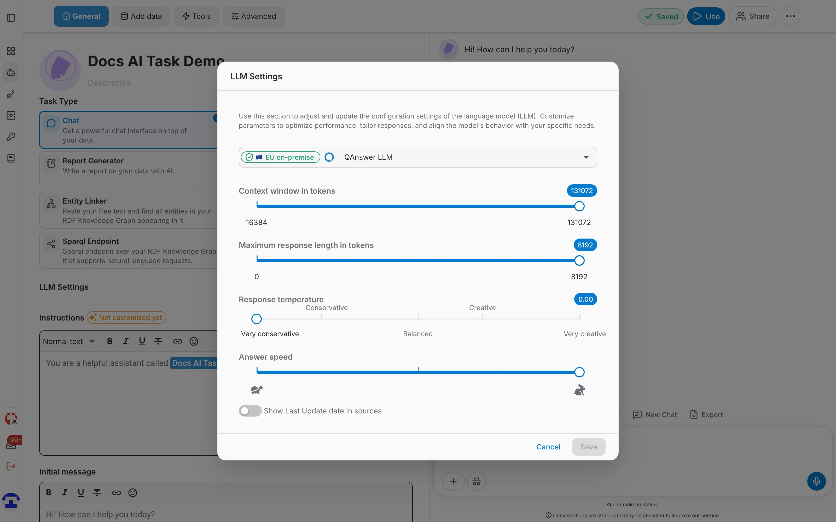 LLM Settings dialog