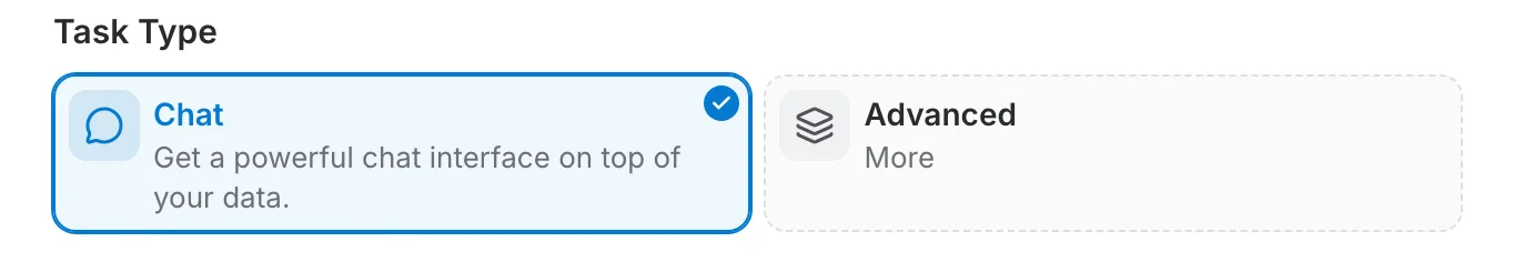 The collapsed task type picker with the Advanced tile
