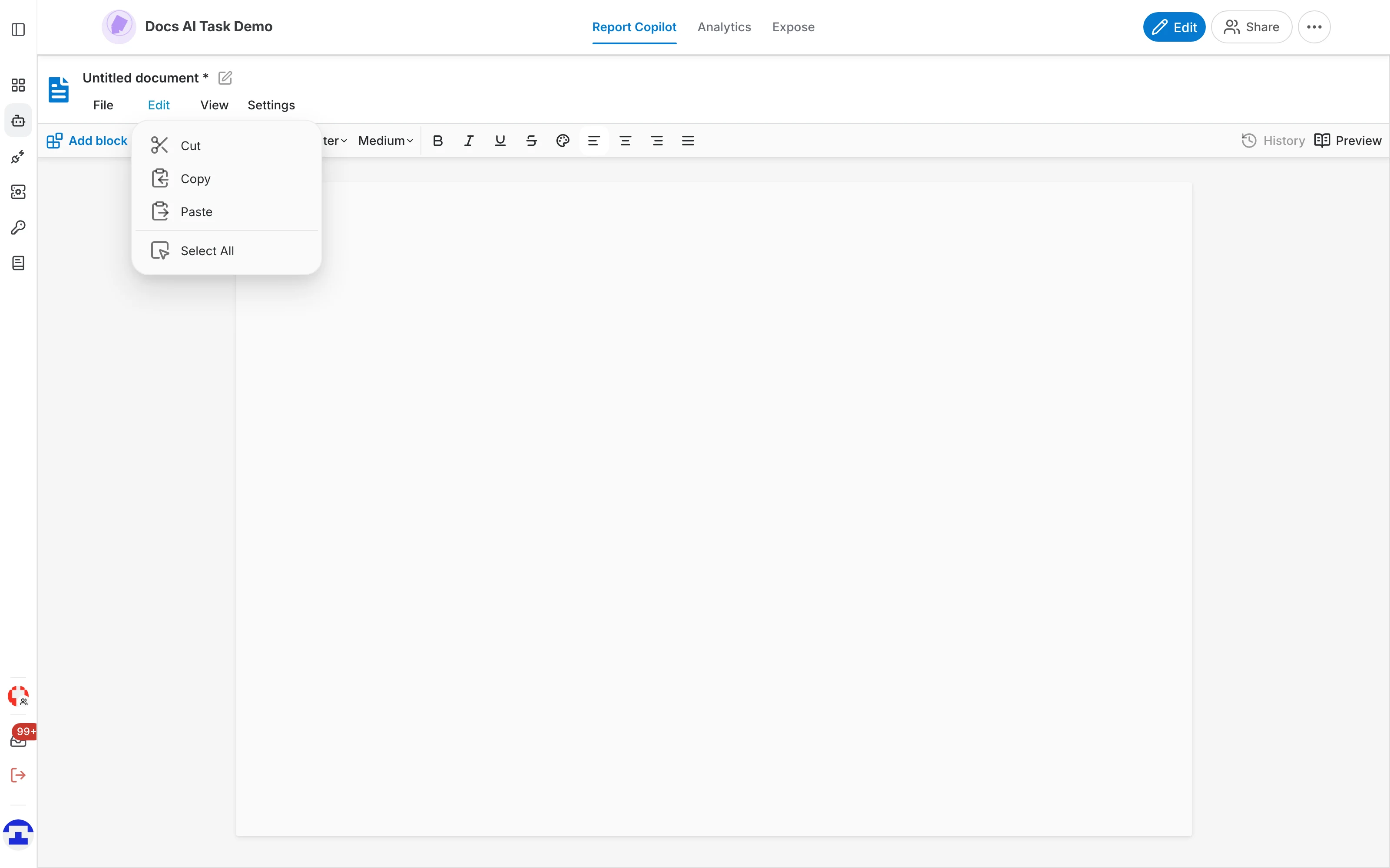 The Edit menu