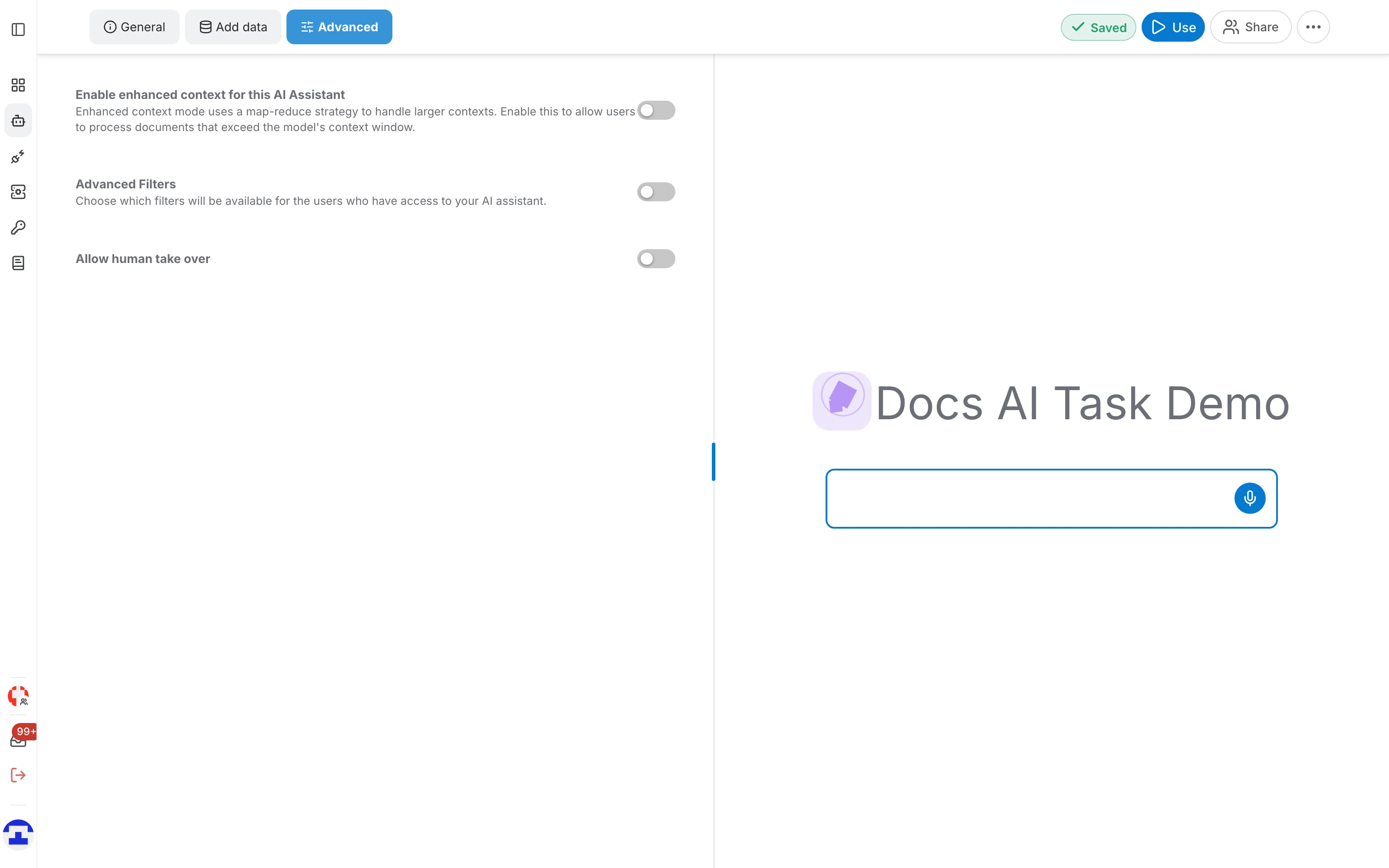 The Advanced tab of the assistant editor