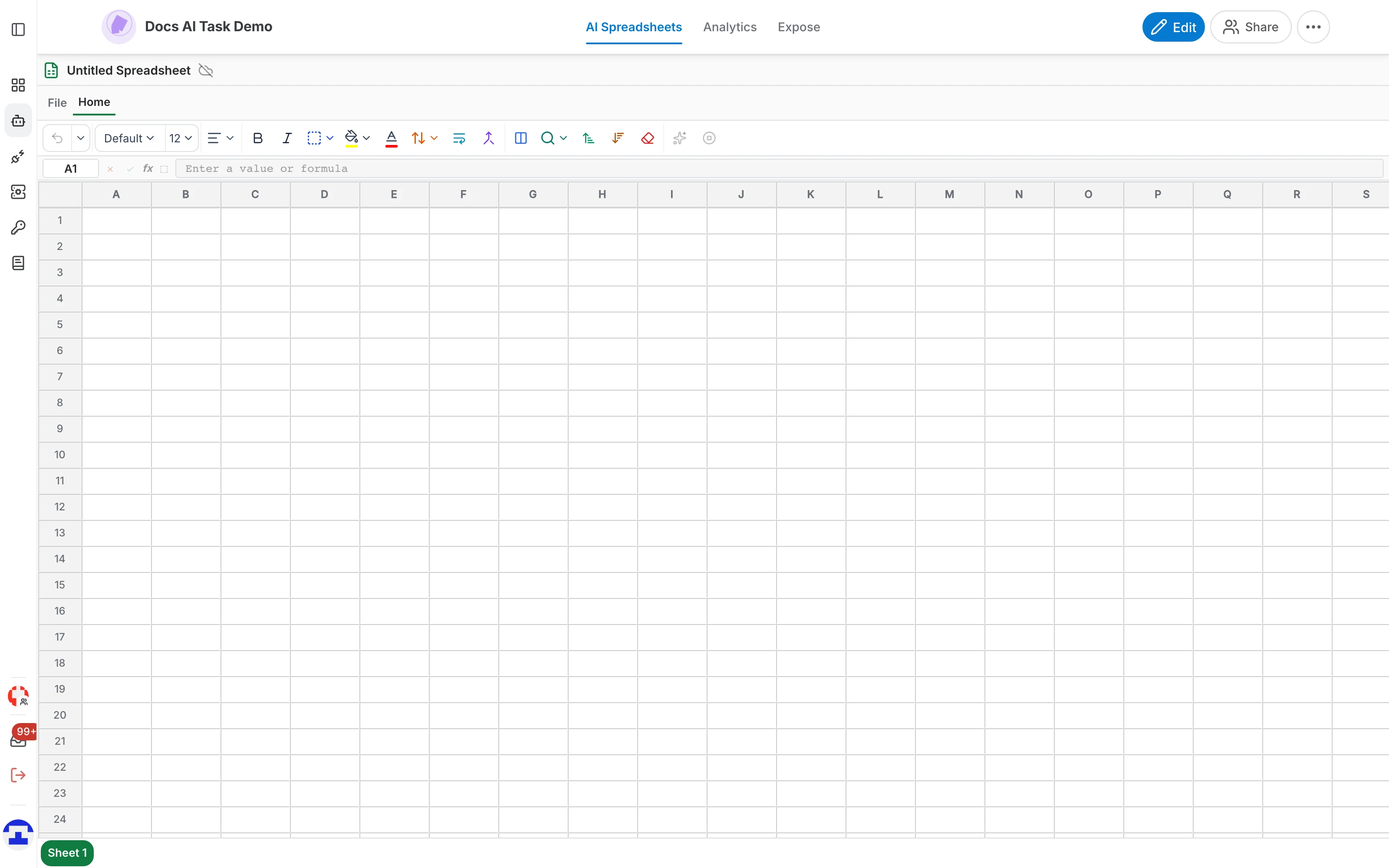 The AI Spreadsheet interface