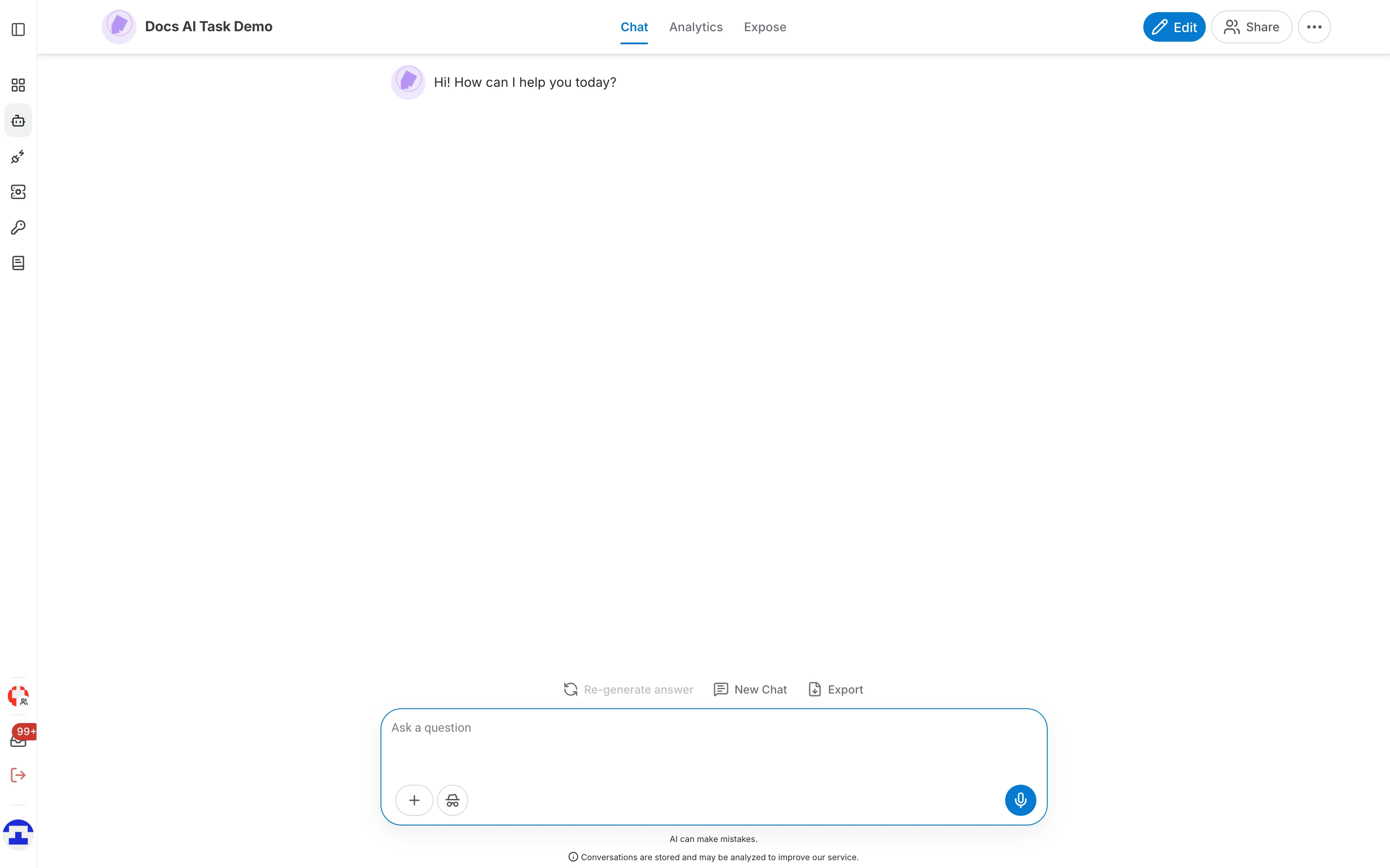 The Chat task on the assistant page