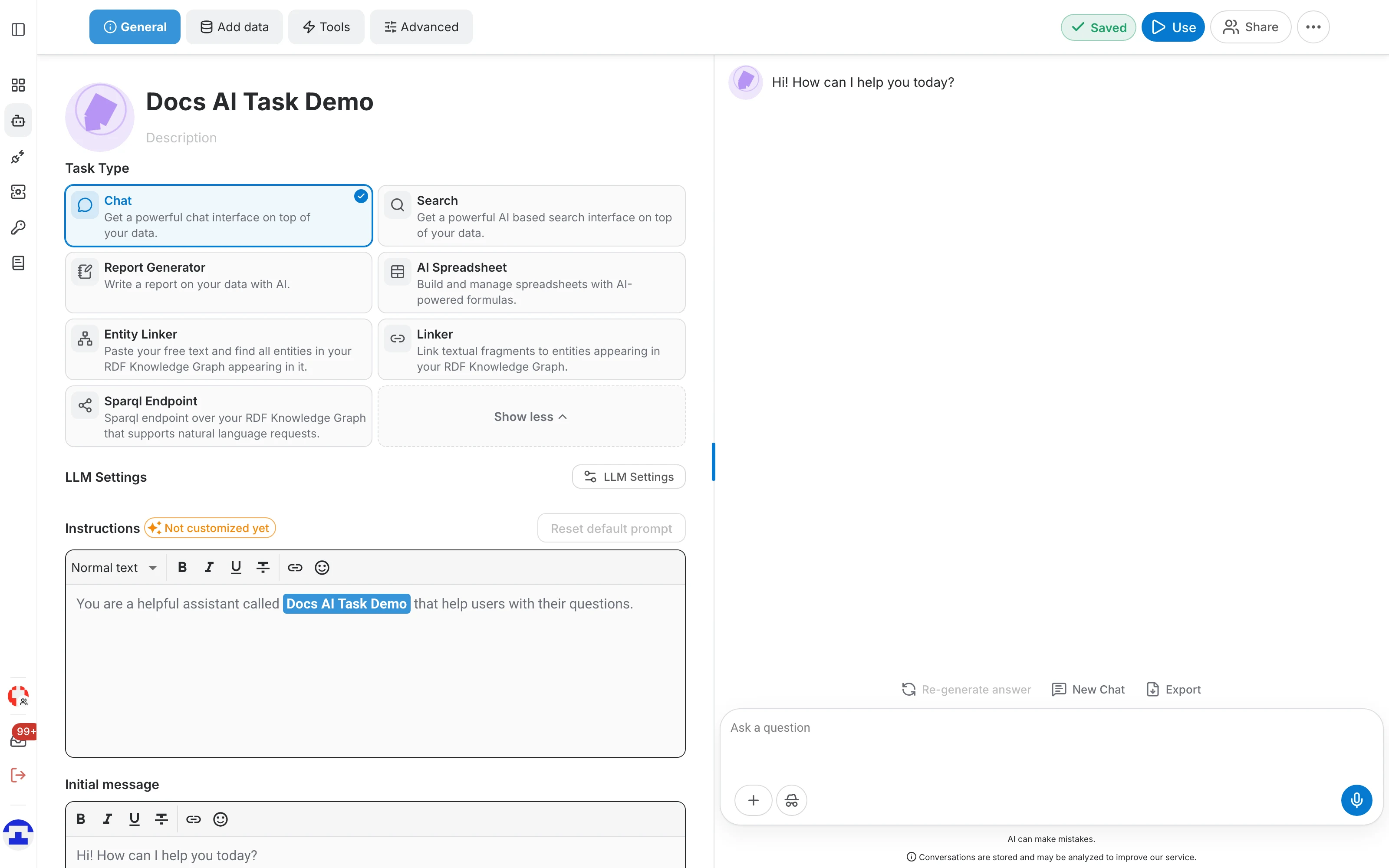 All task types in the assistant editor