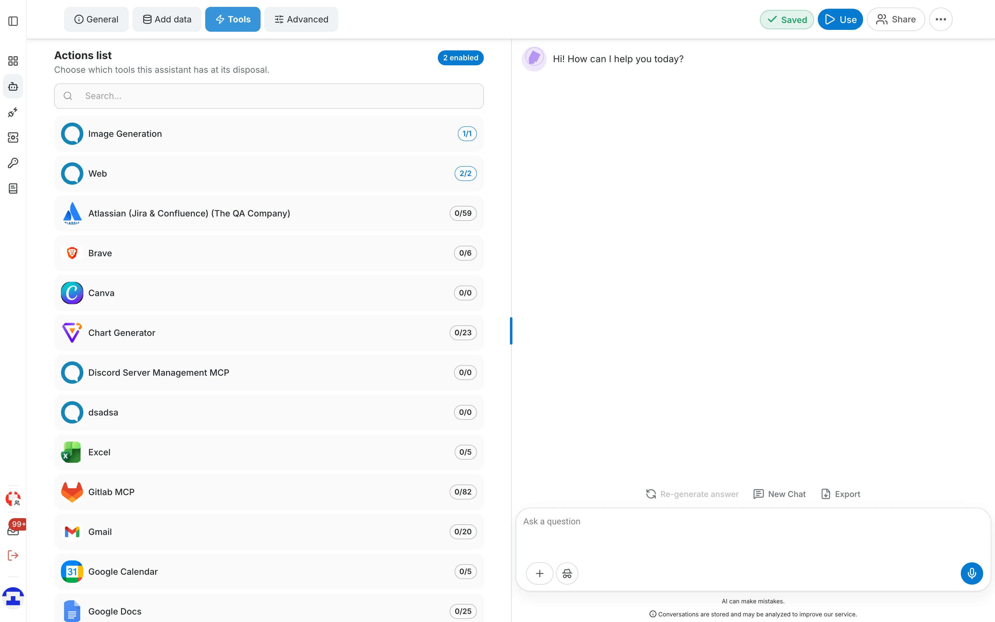 Tools tab of the assistant editor
