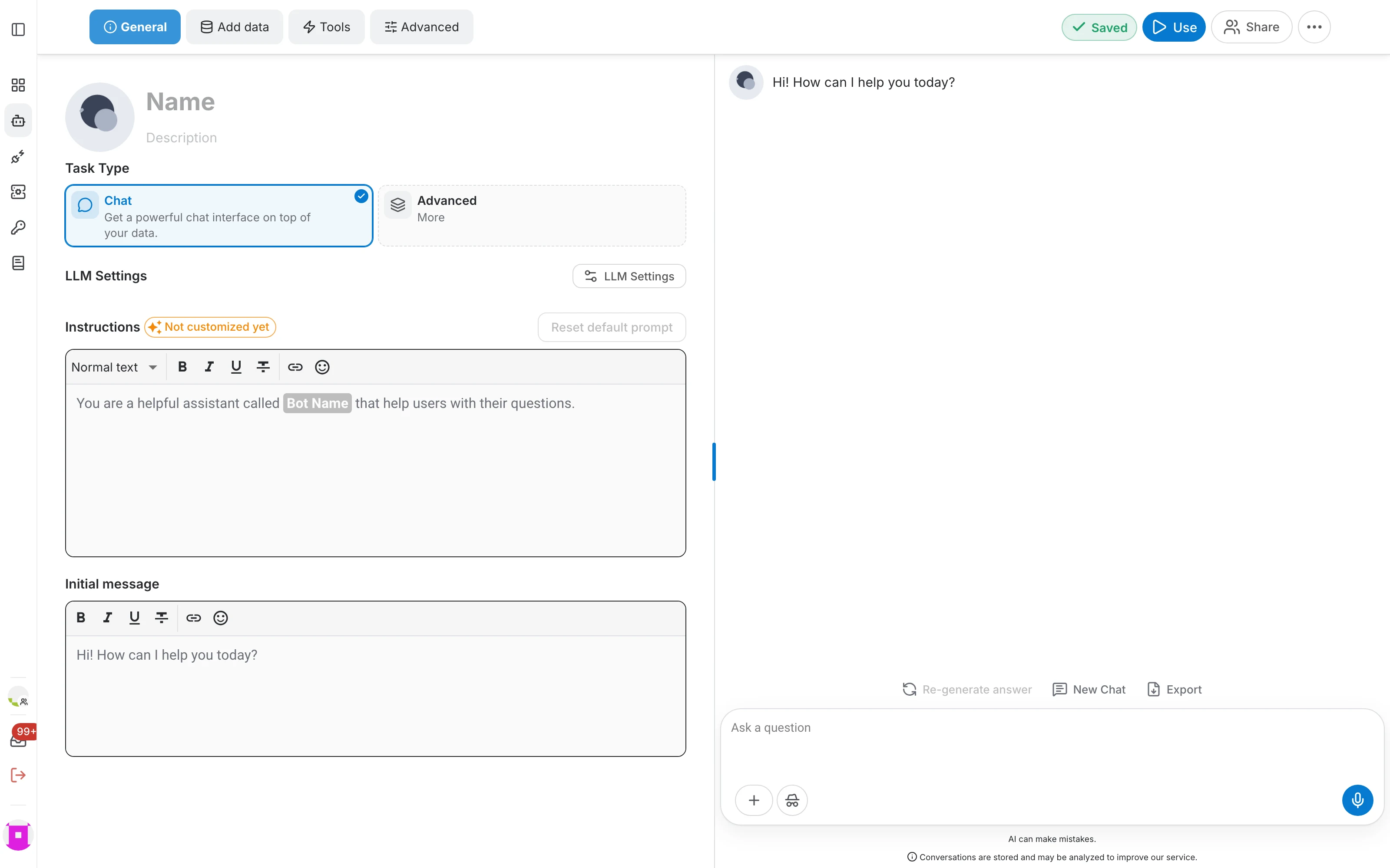 Editor of a freshly created AI assistant