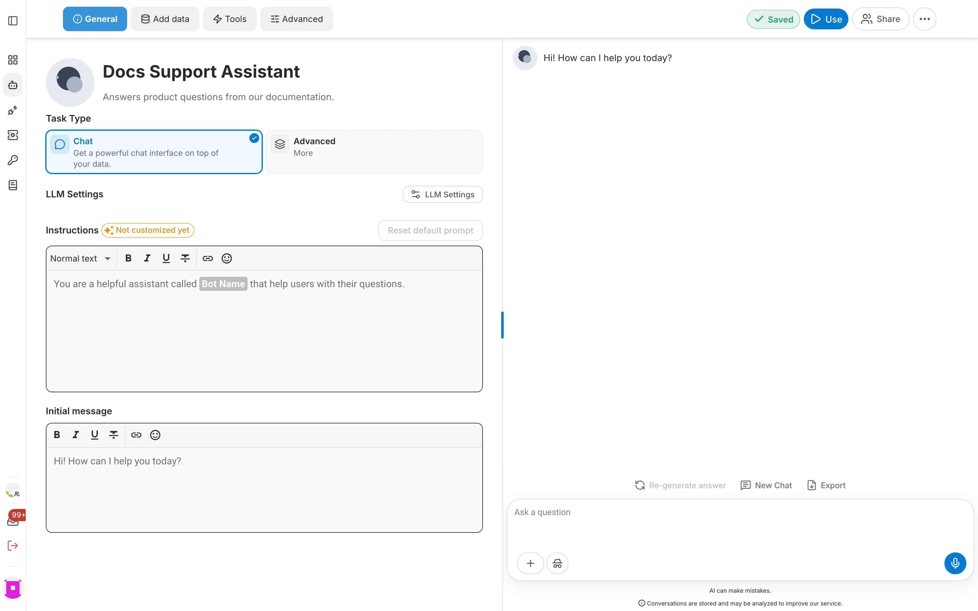 AI assistant editor with a name and description