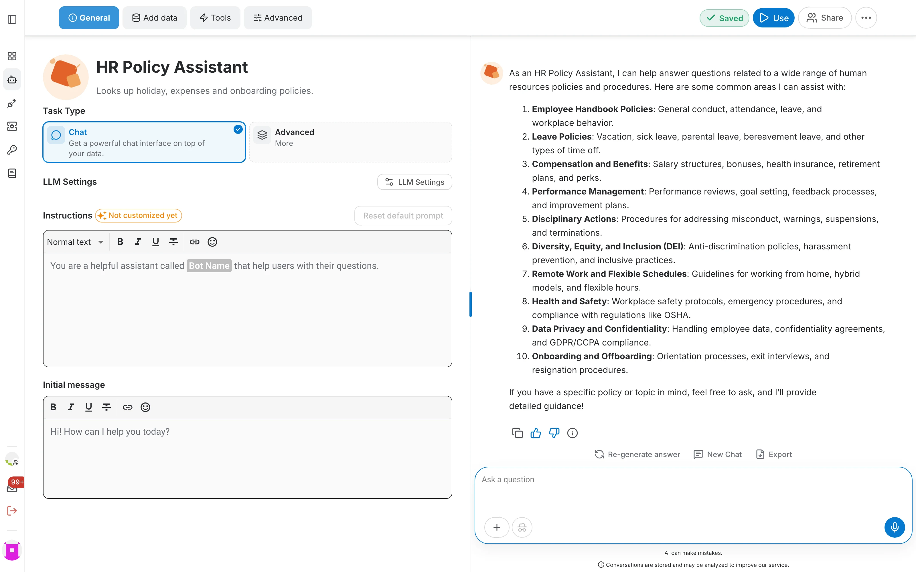 AI assistant editor split view with the playground answering