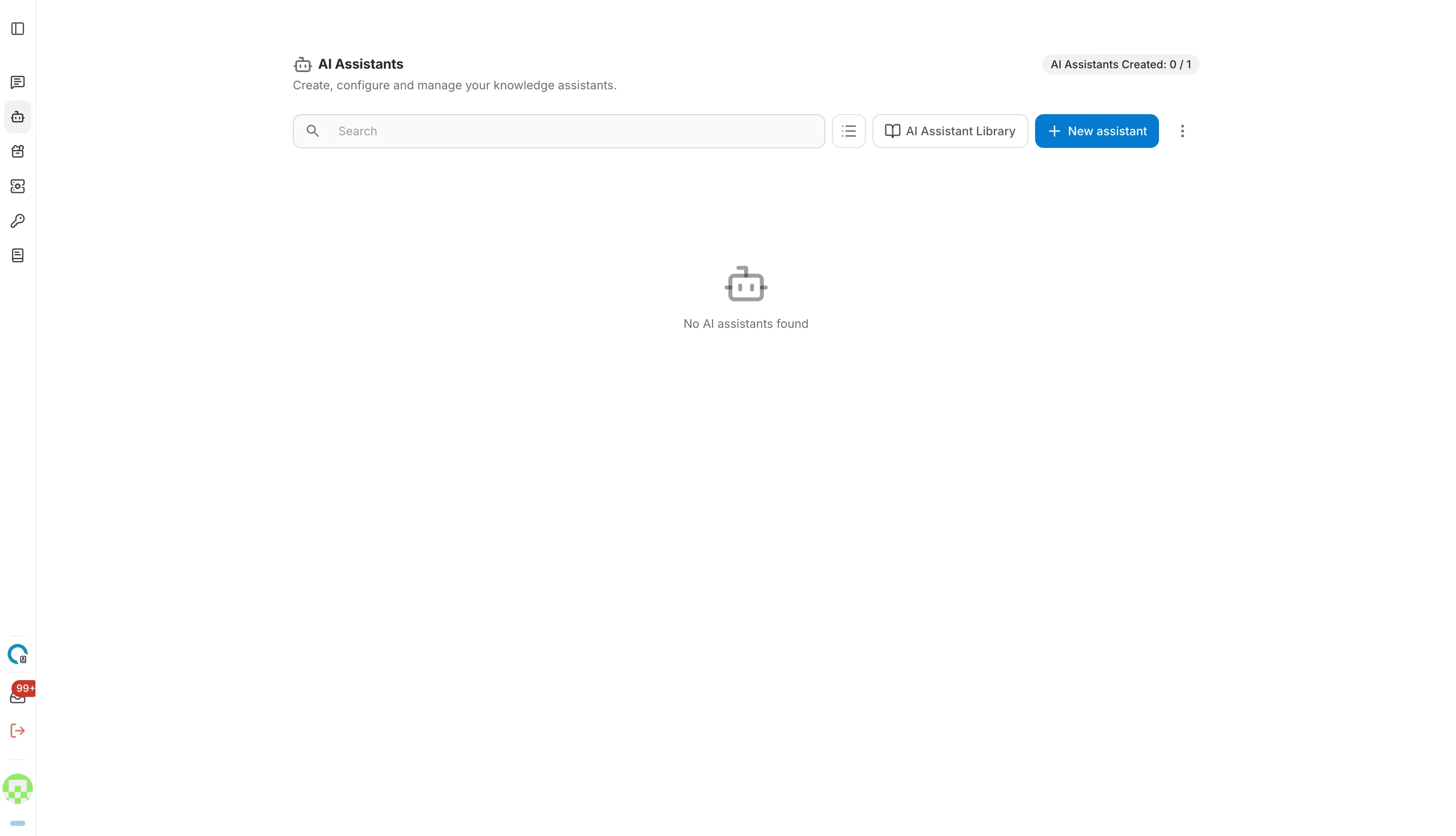 Empty AI assistants page