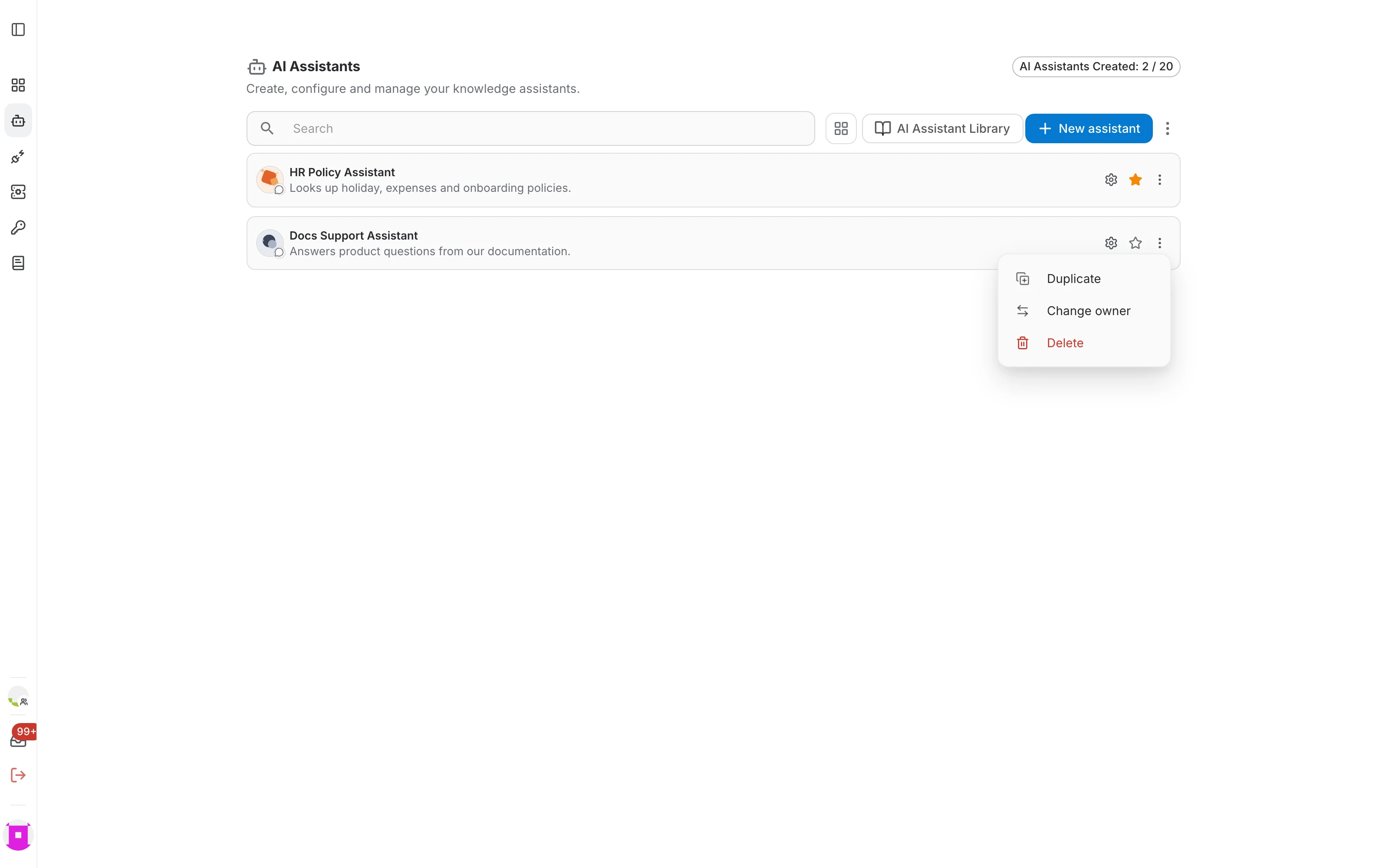 Overflow menu of an assistant row