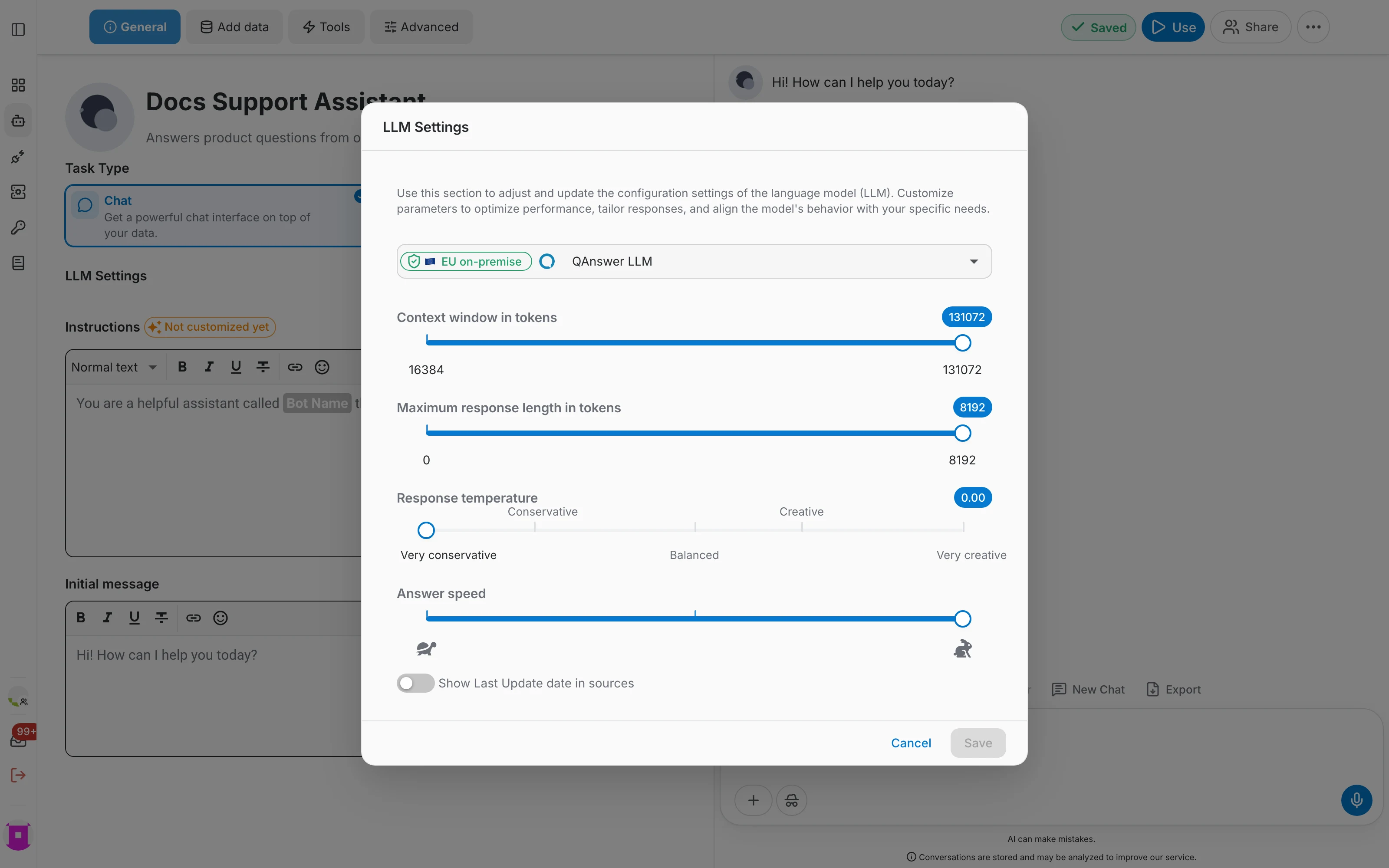 LLM settings dialog