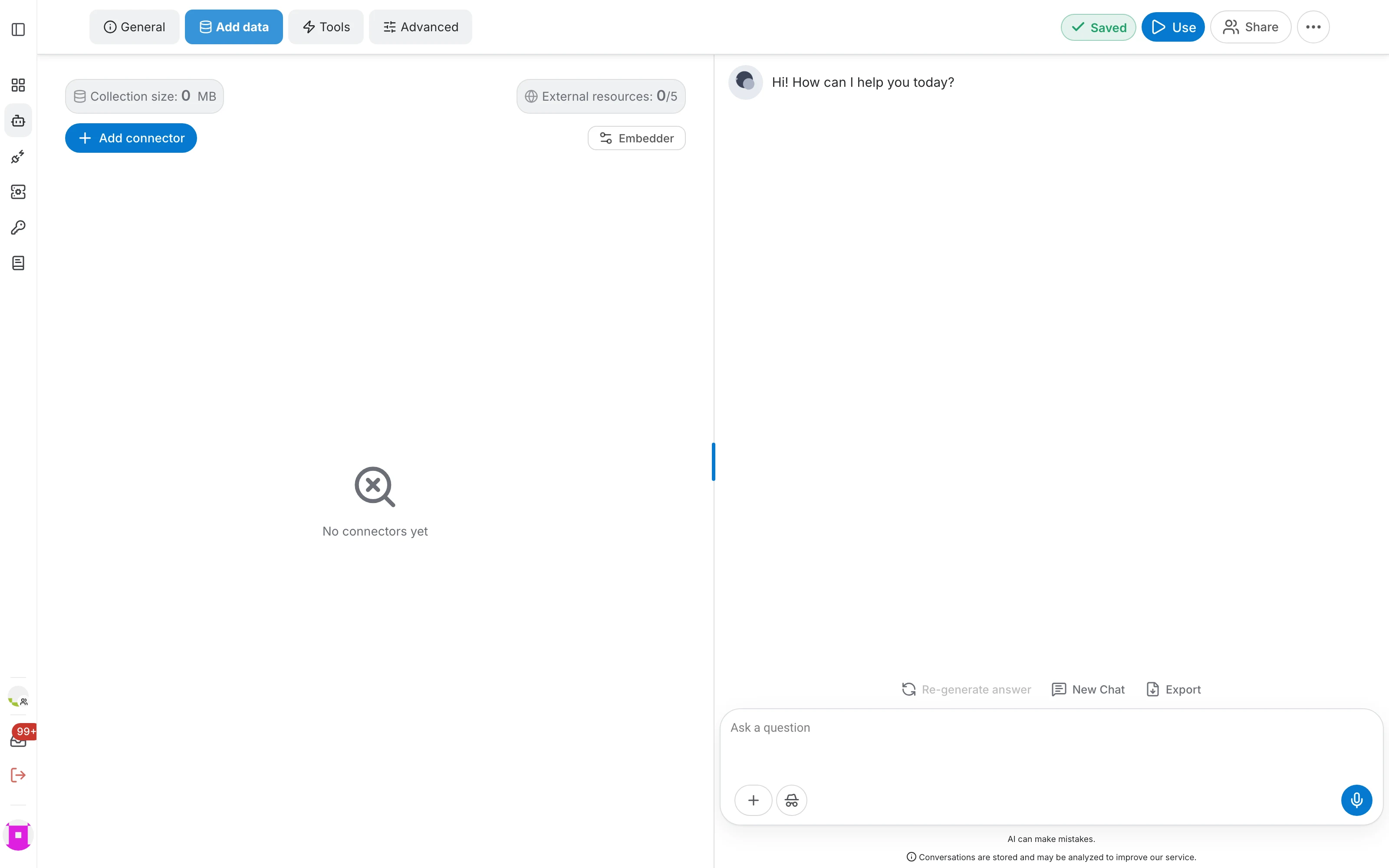 Add data tab of the AI assistant editor