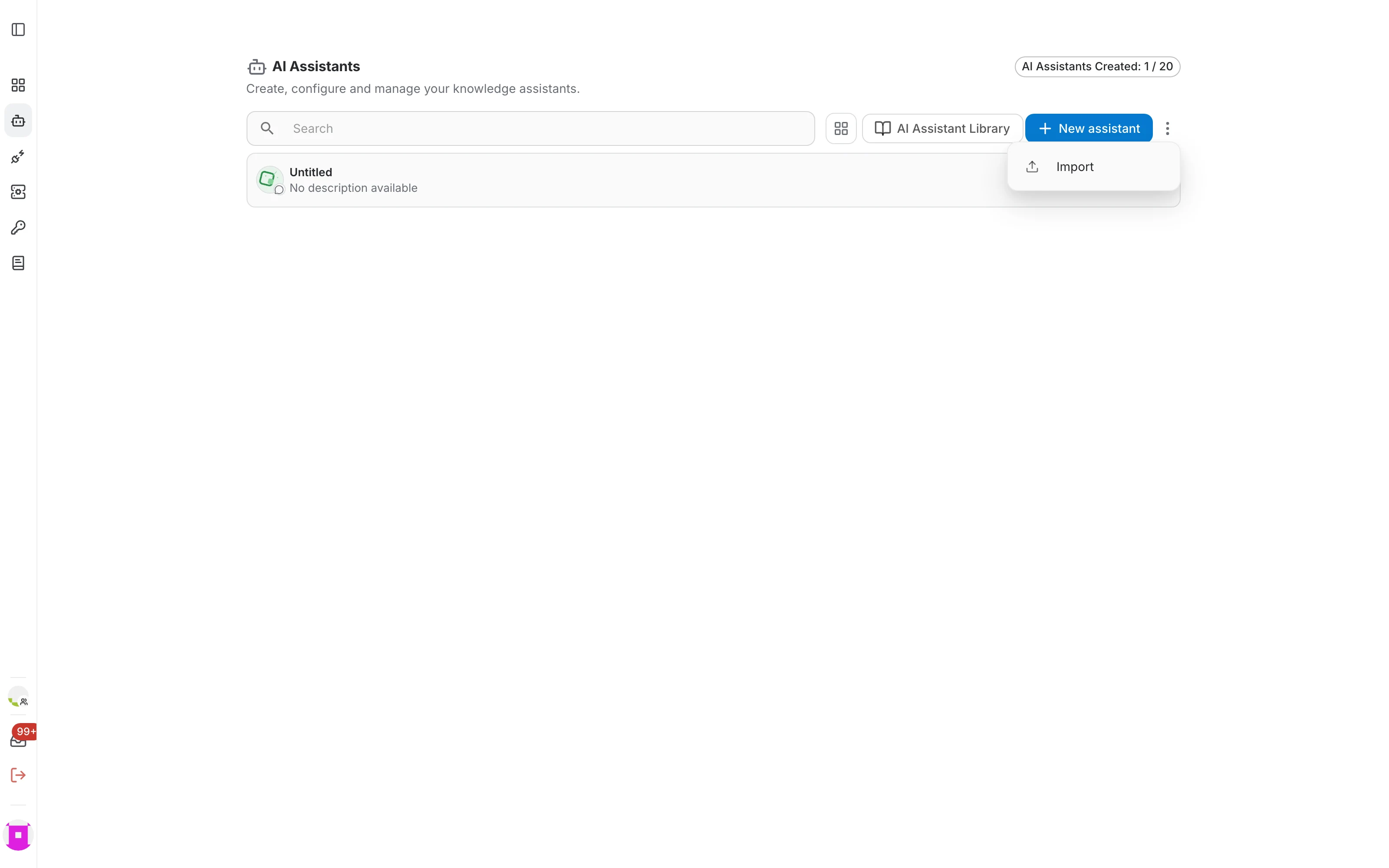 Toolbar overflow menu with the Import entry