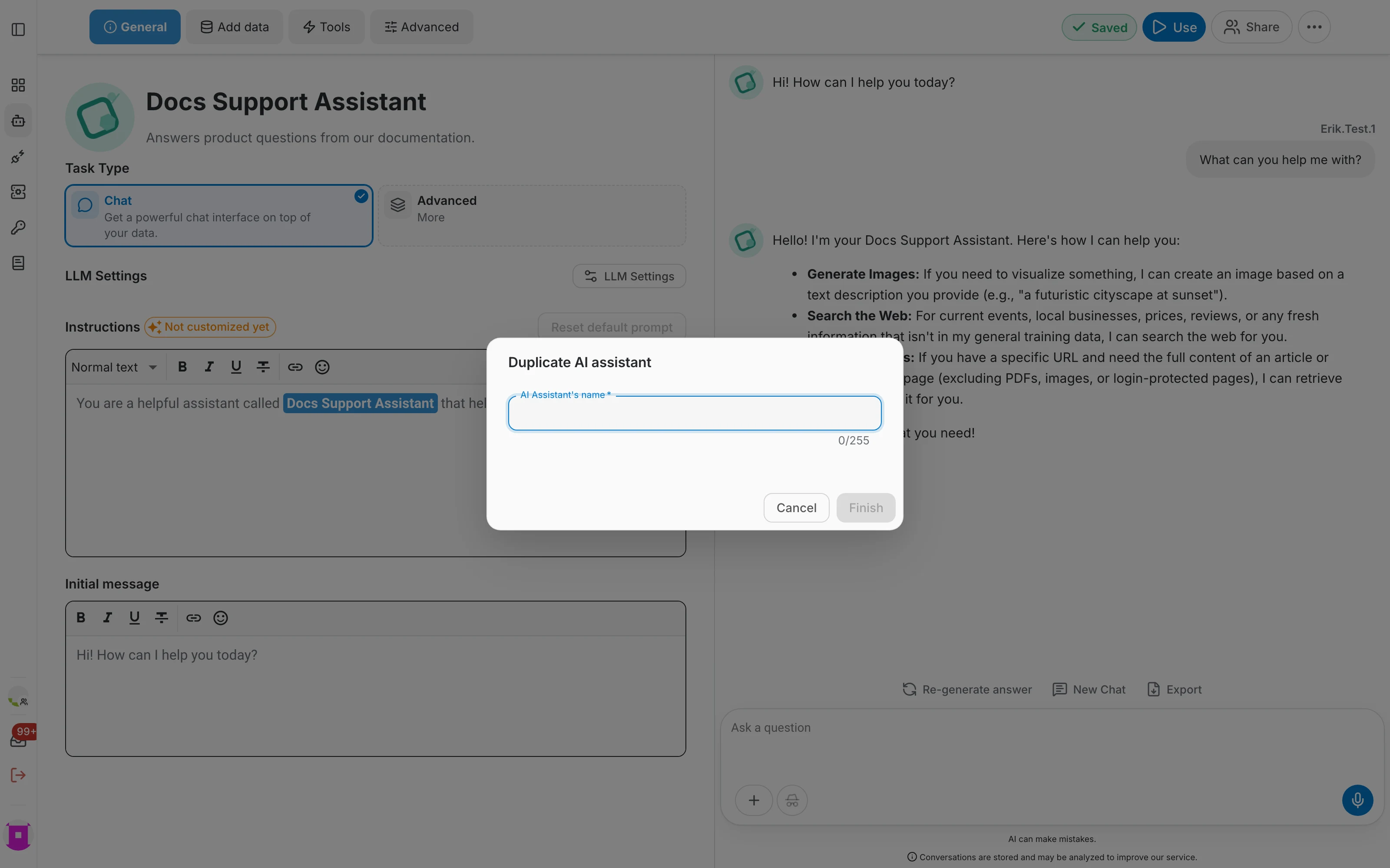 Duplicate assistant dialog