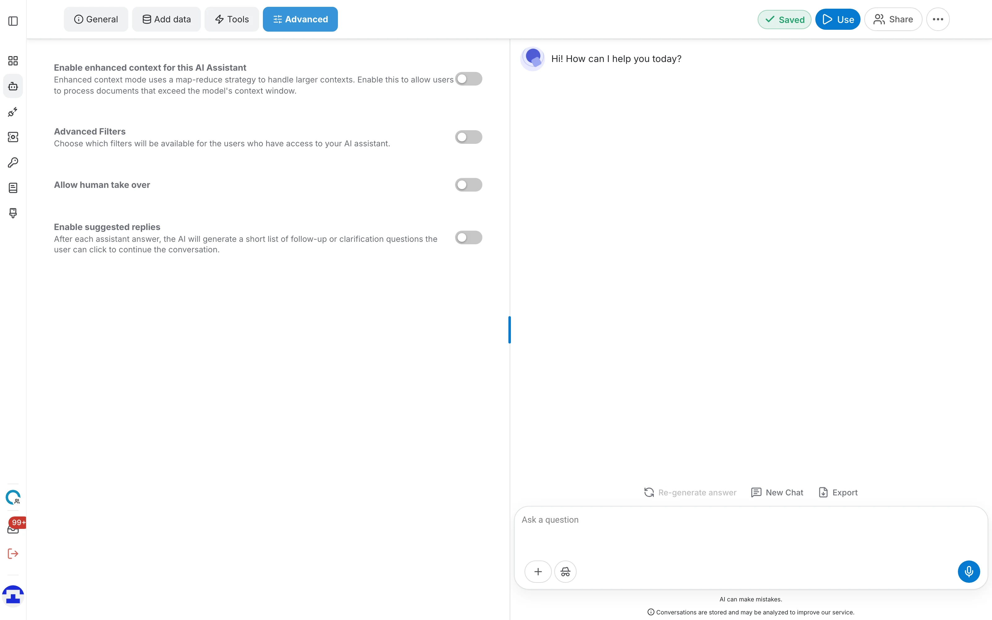 The Advanced tab of the assistant editor