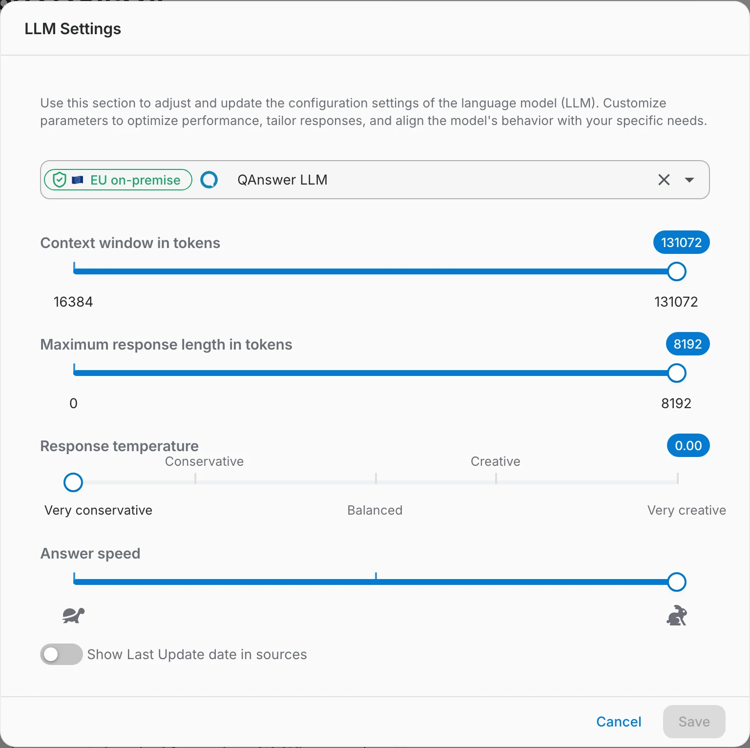 The LLM Settings dialog