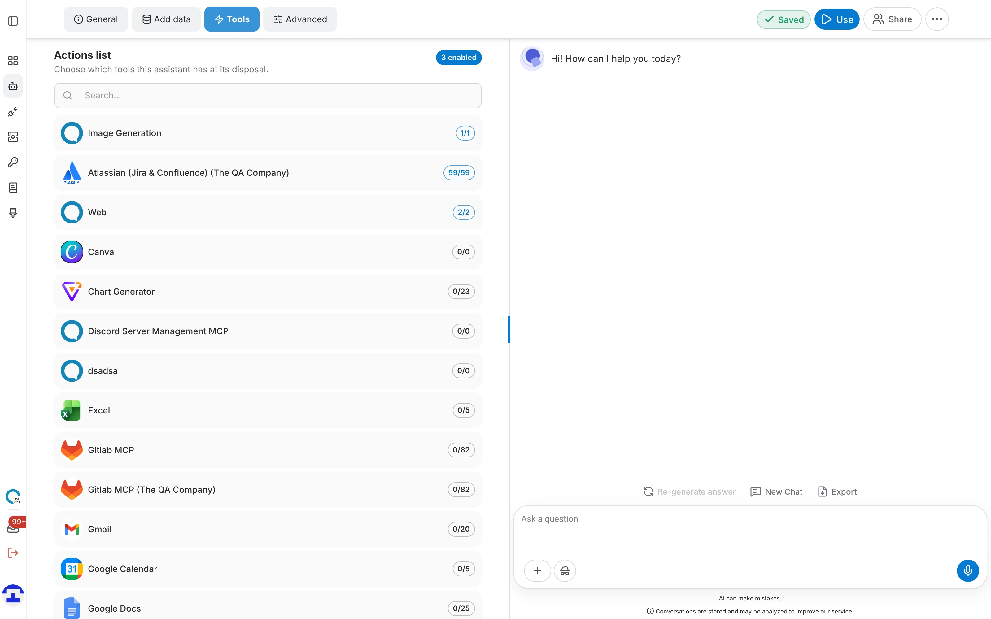 The Tools tab of the assistant editor