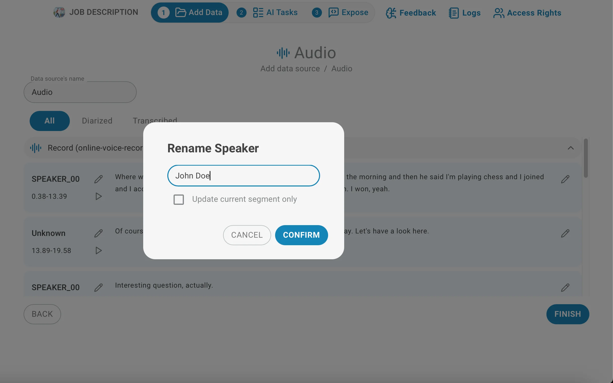 Update all segments for the speaker