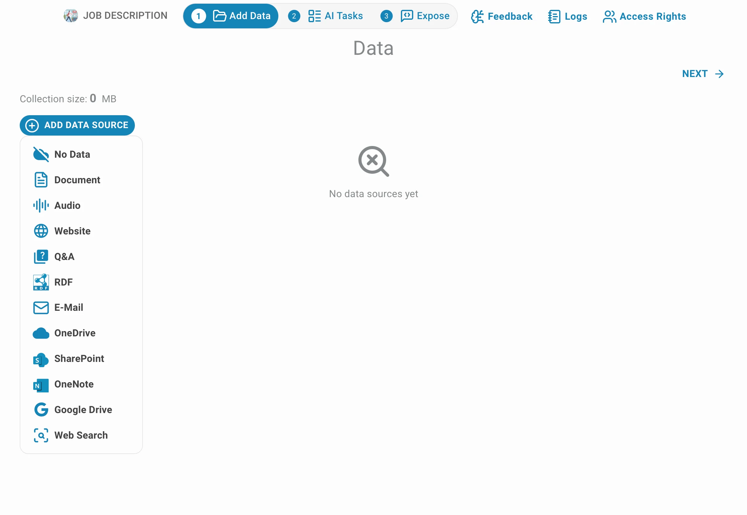 Add data source menu