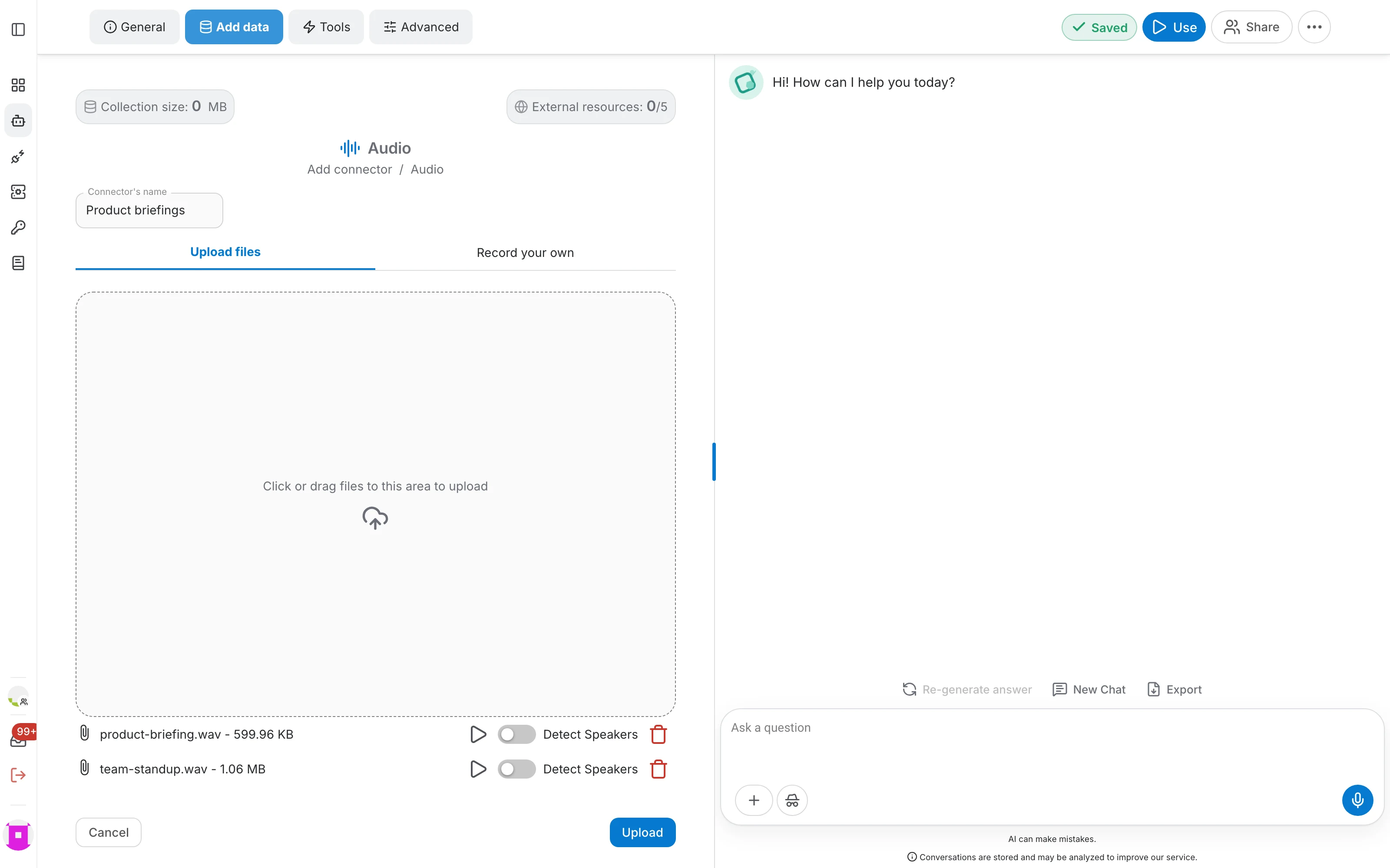Audio files selected for upload