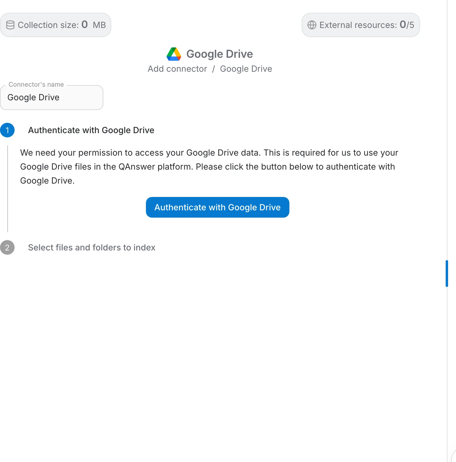 Google Drive connector form
