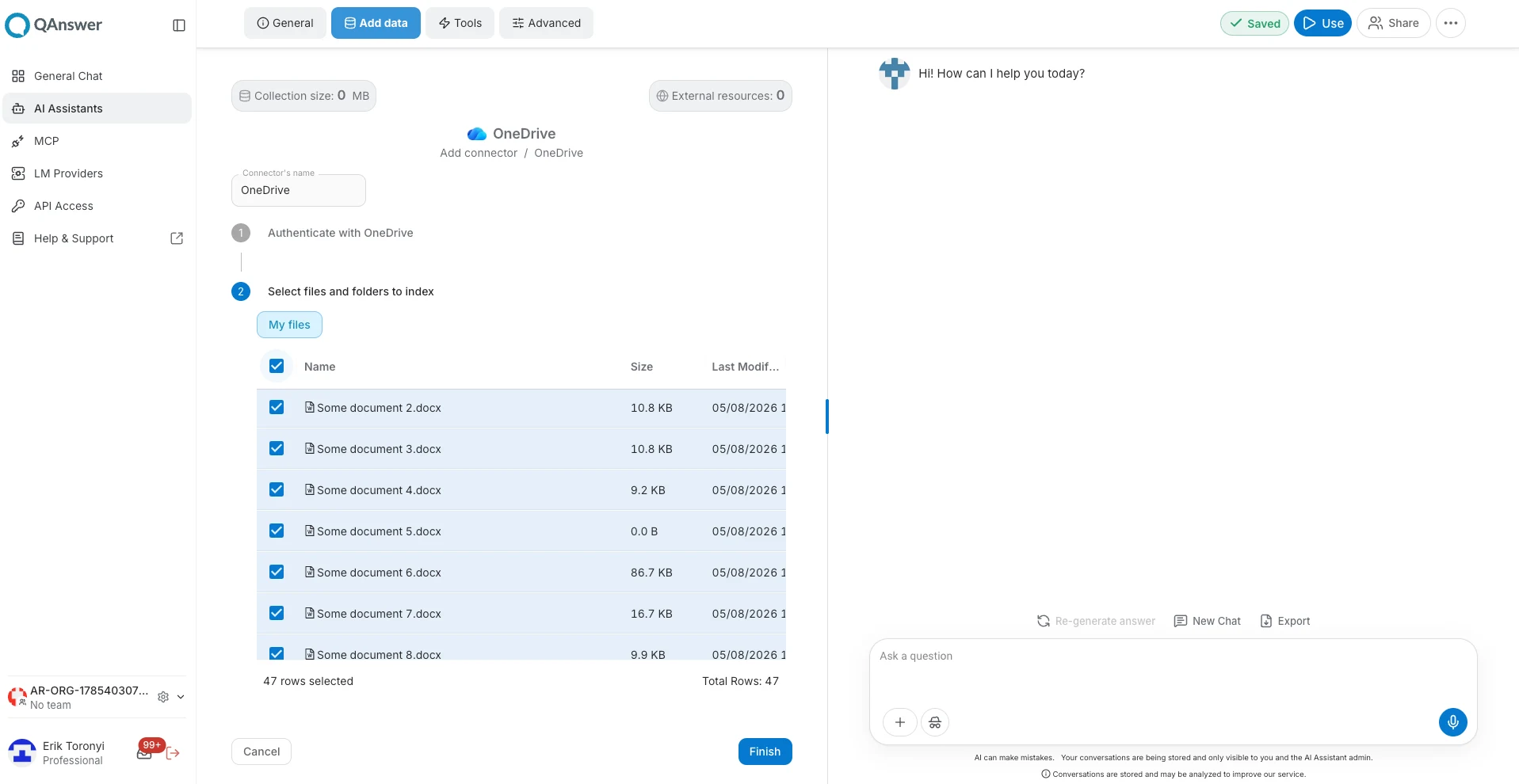 Selecting OneDrive documents