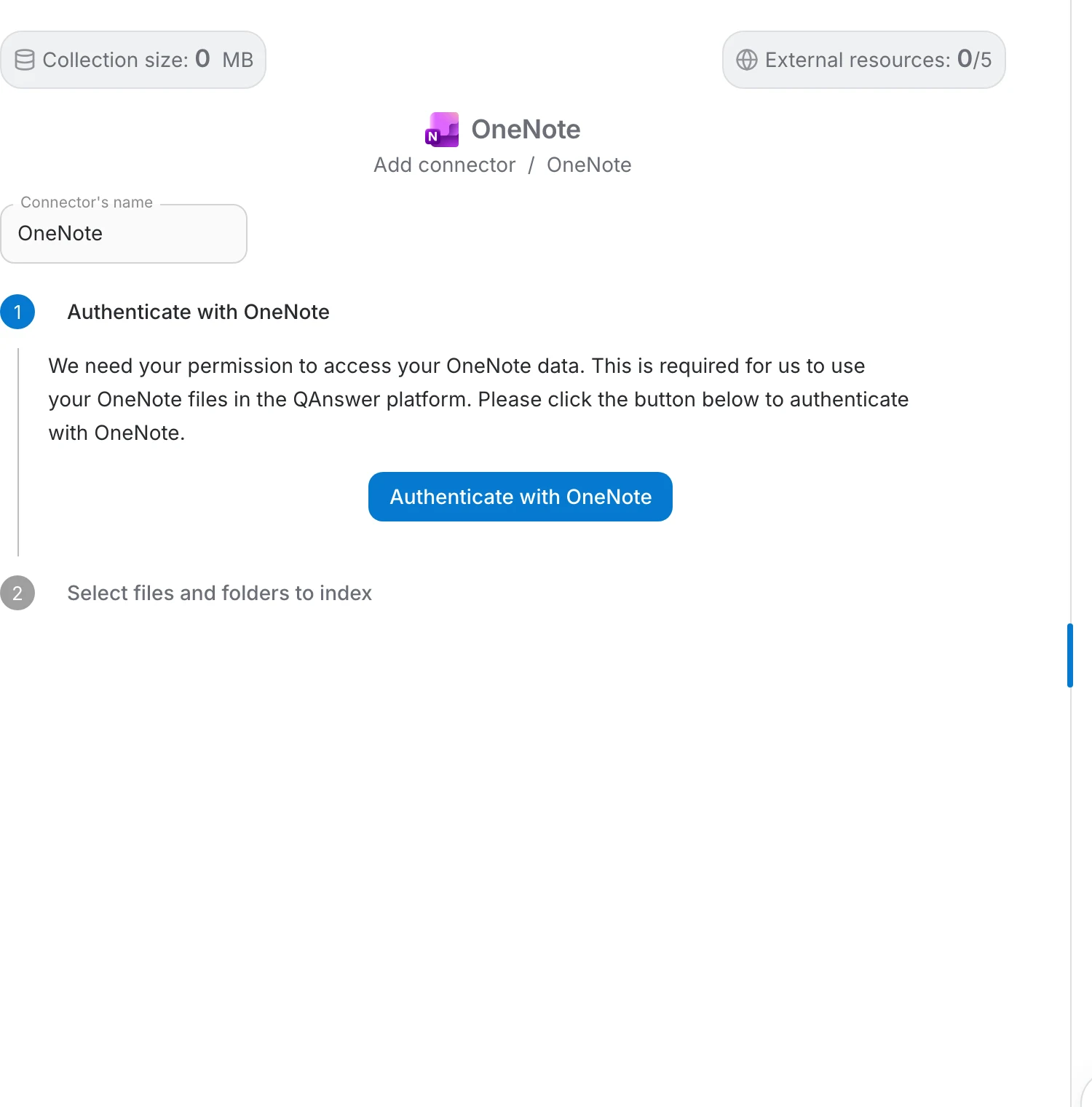 OneNote connector form