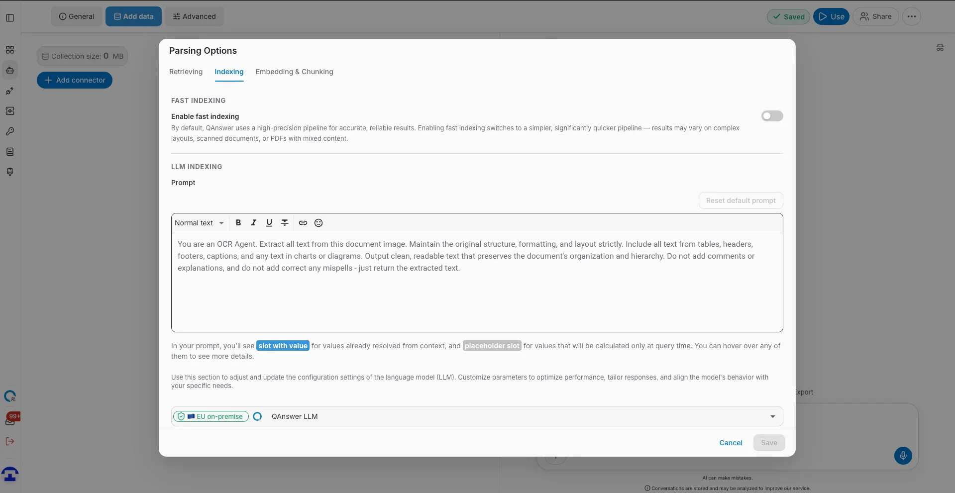 The Indexing parsing options