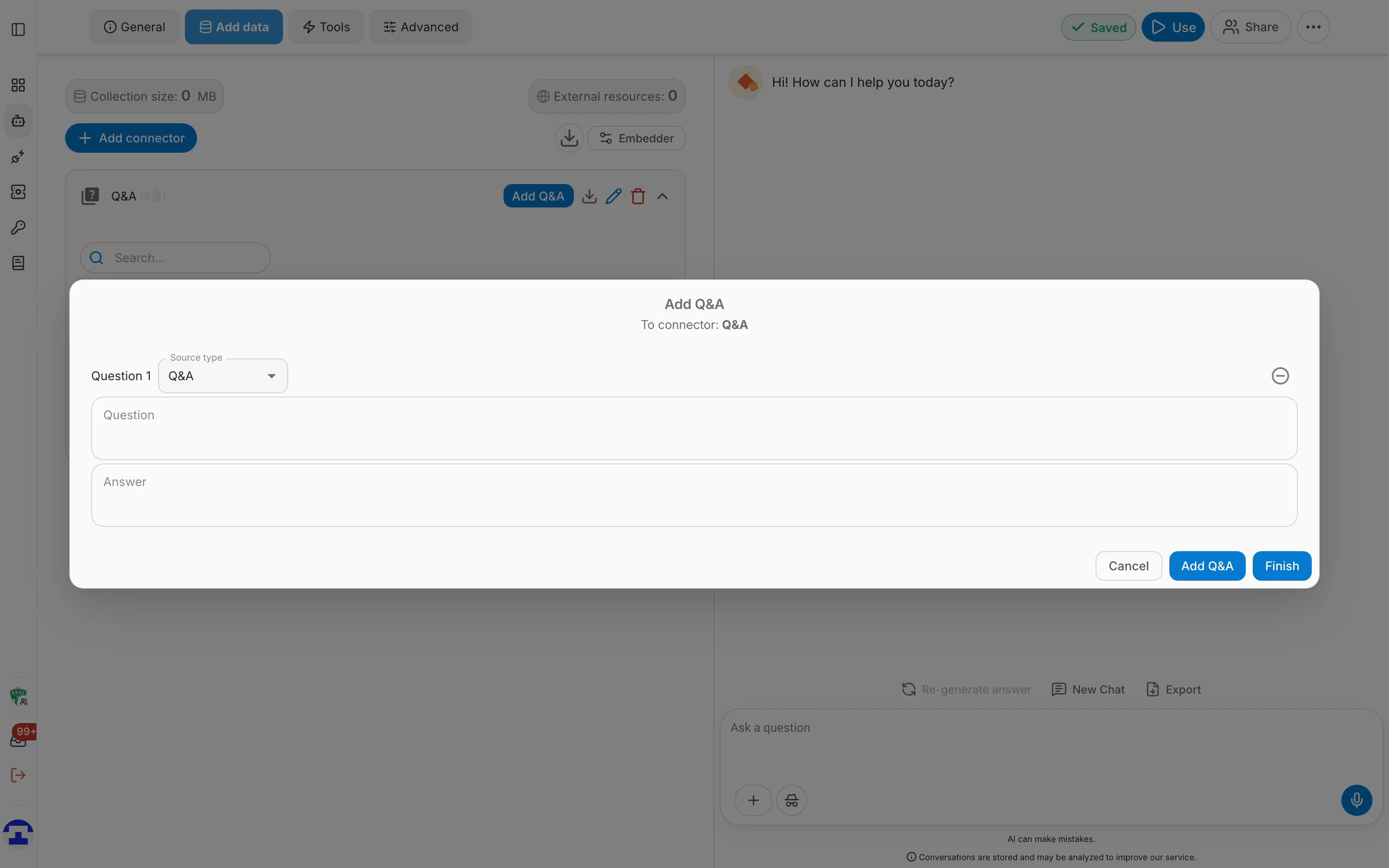 Add Q&A dialog of an existing connector