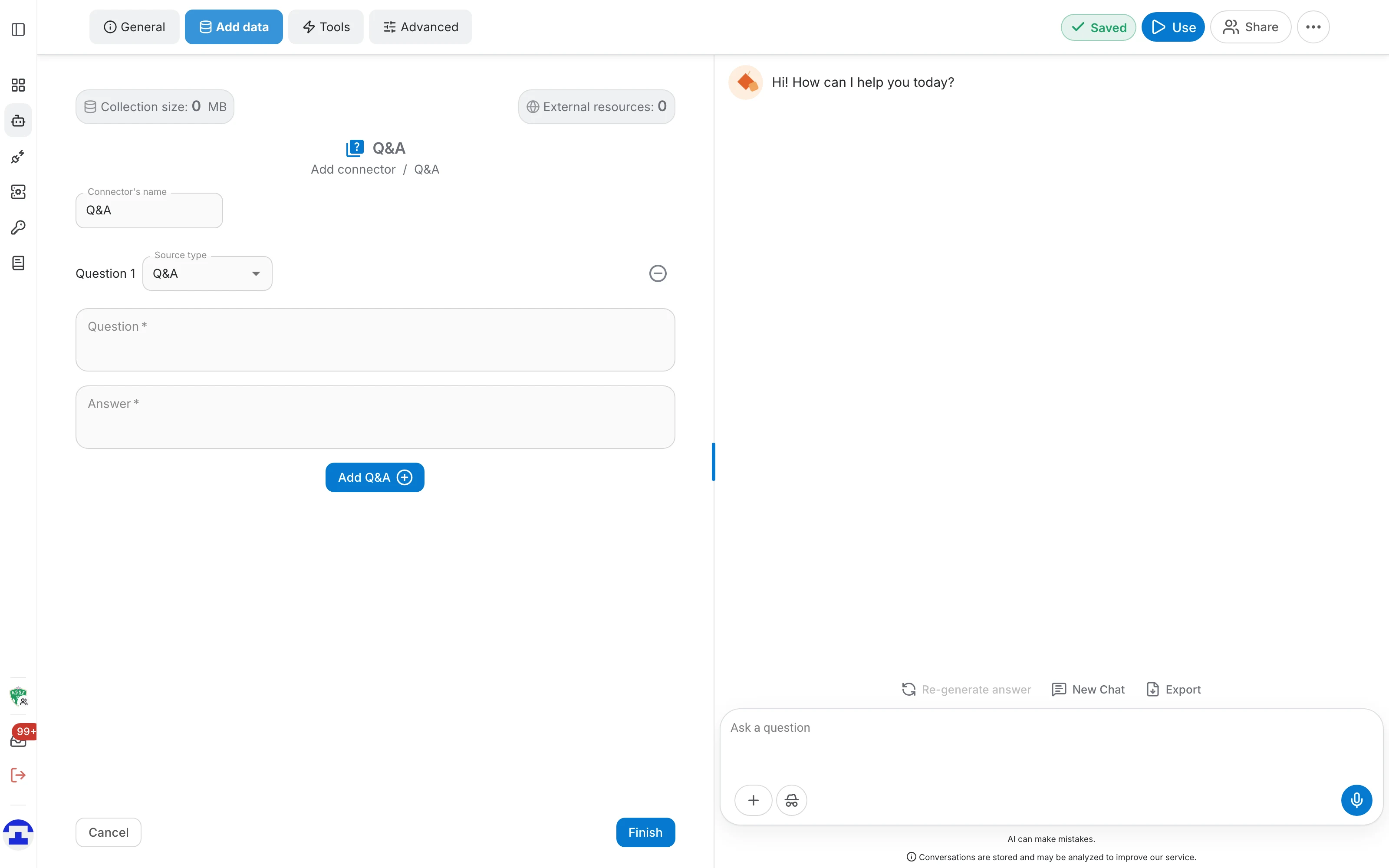 Empty Q&A connector form