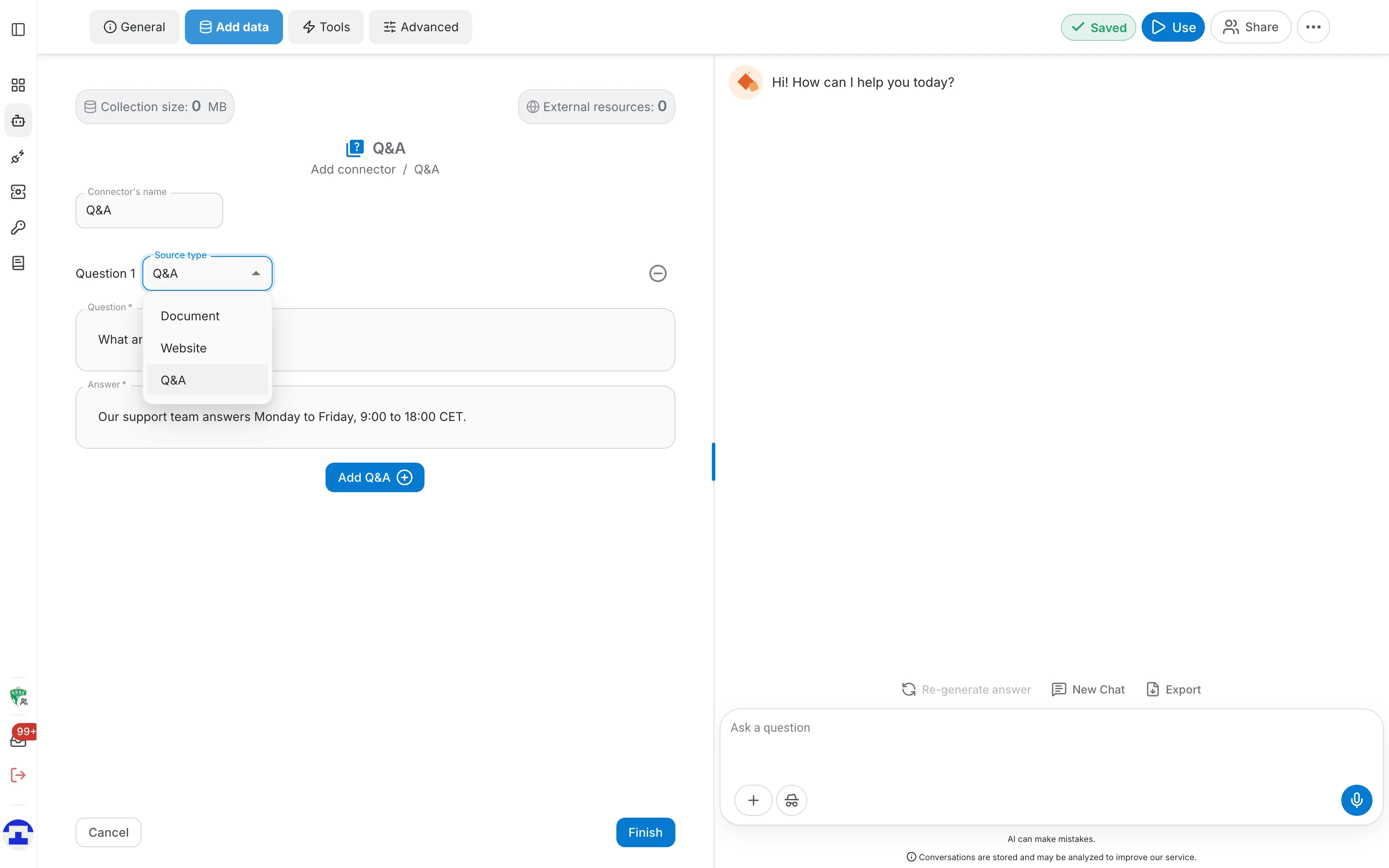 Source type options of a Q&A pair