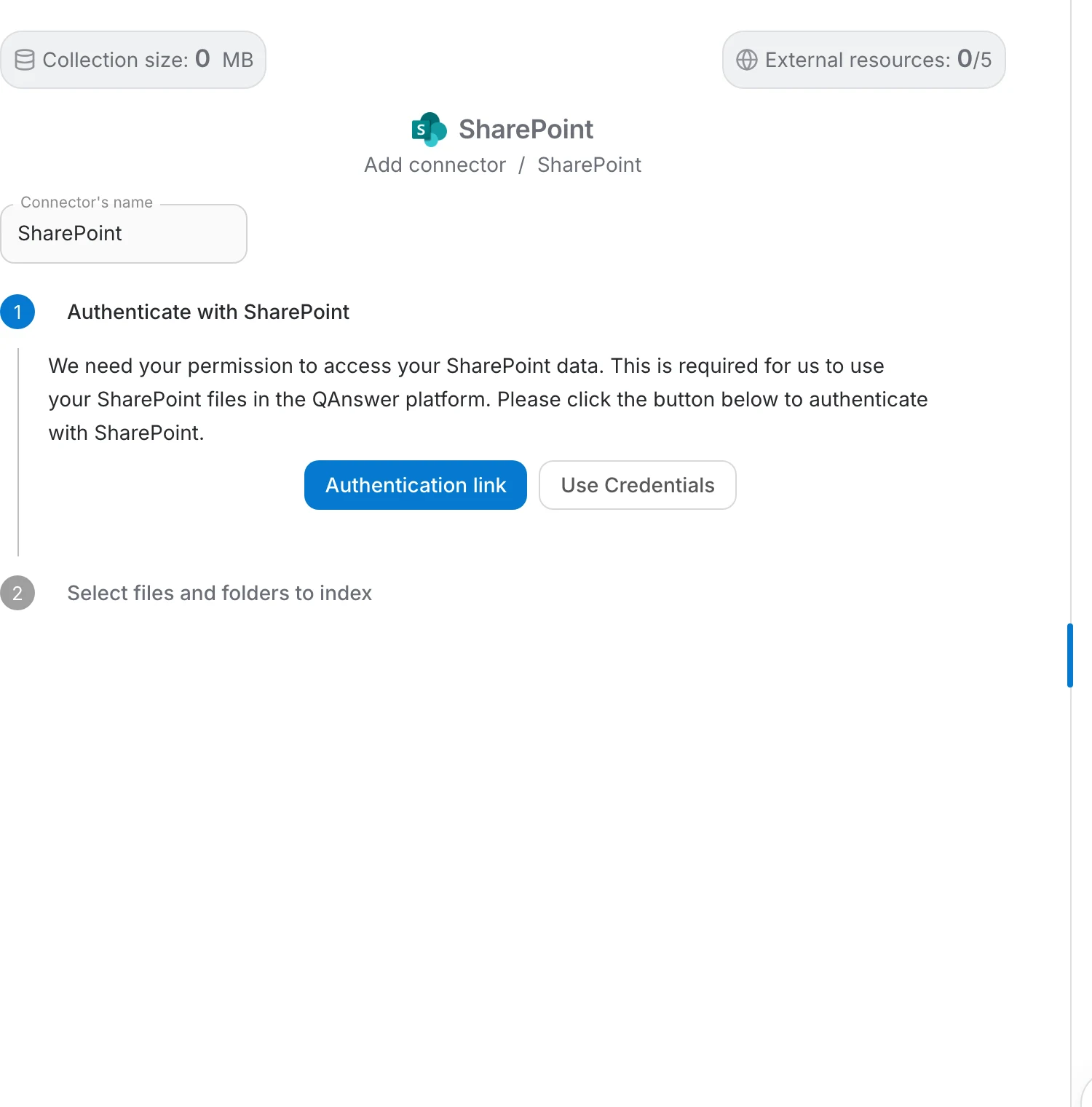 SharePoint connector form