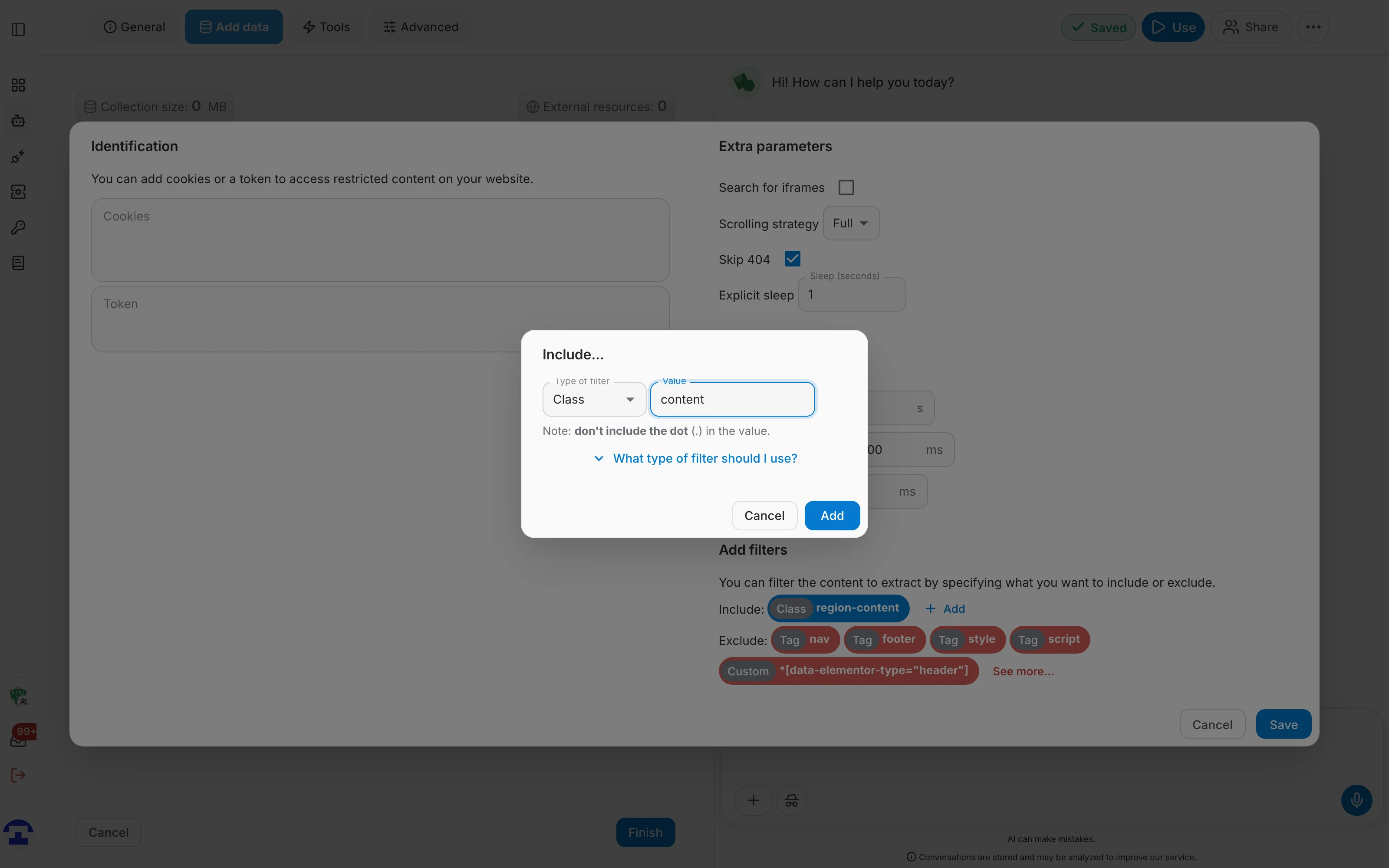 Adding a content filter